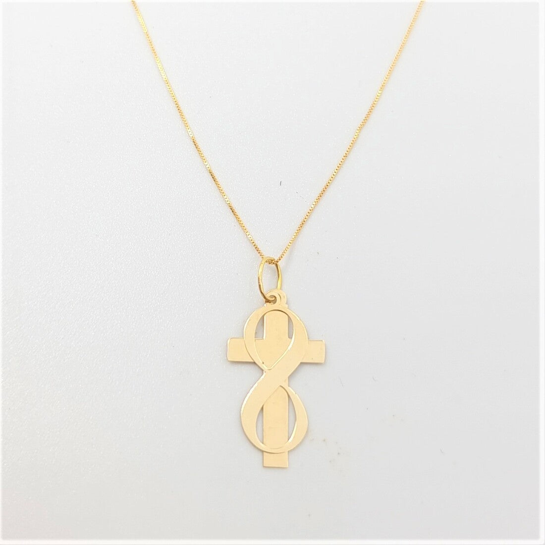 18K Pure Gold Infinity Cross Necklace