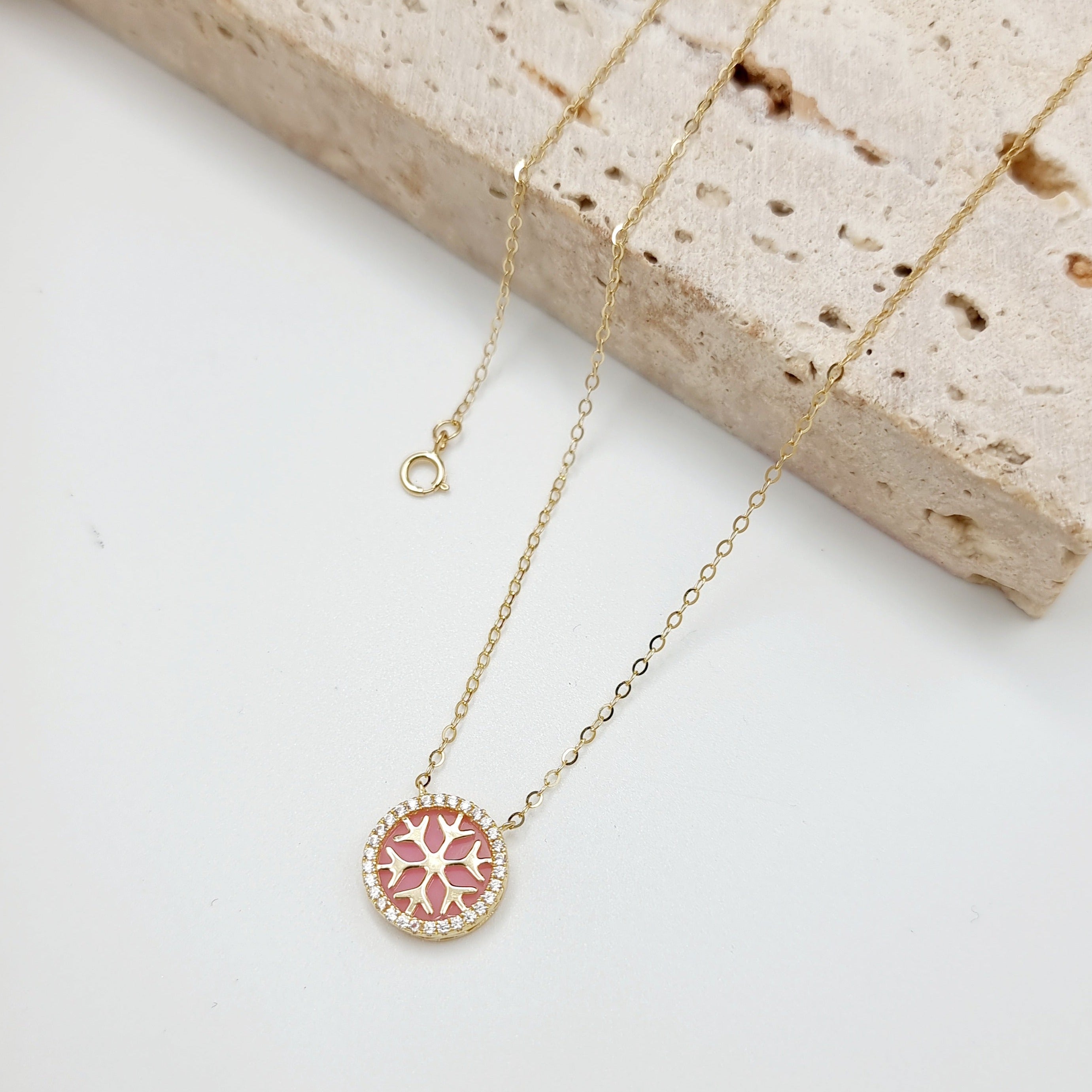 18K Pure Gold Snow Flakes Necklace