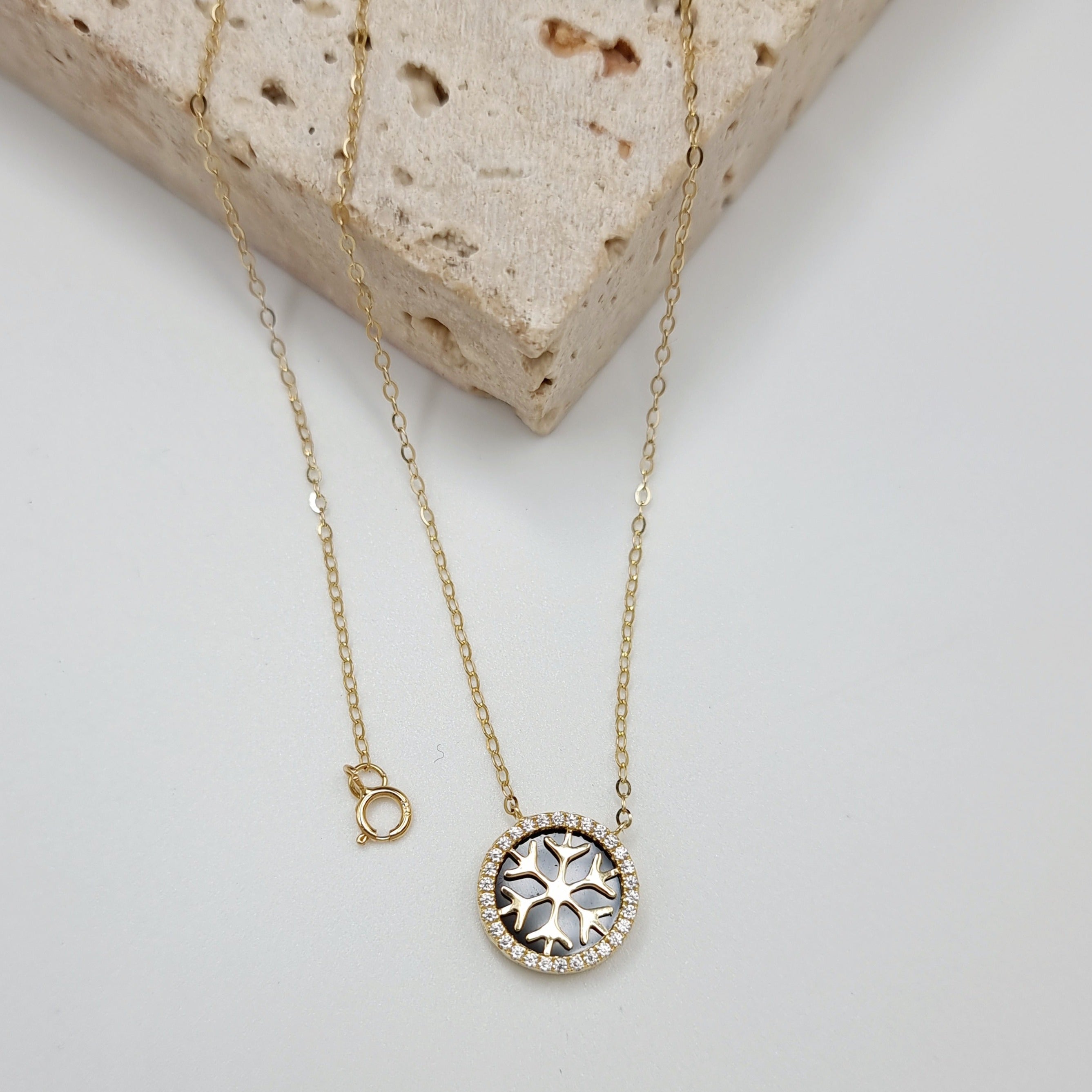 18K Pure Gold Snow Flakes Necklace