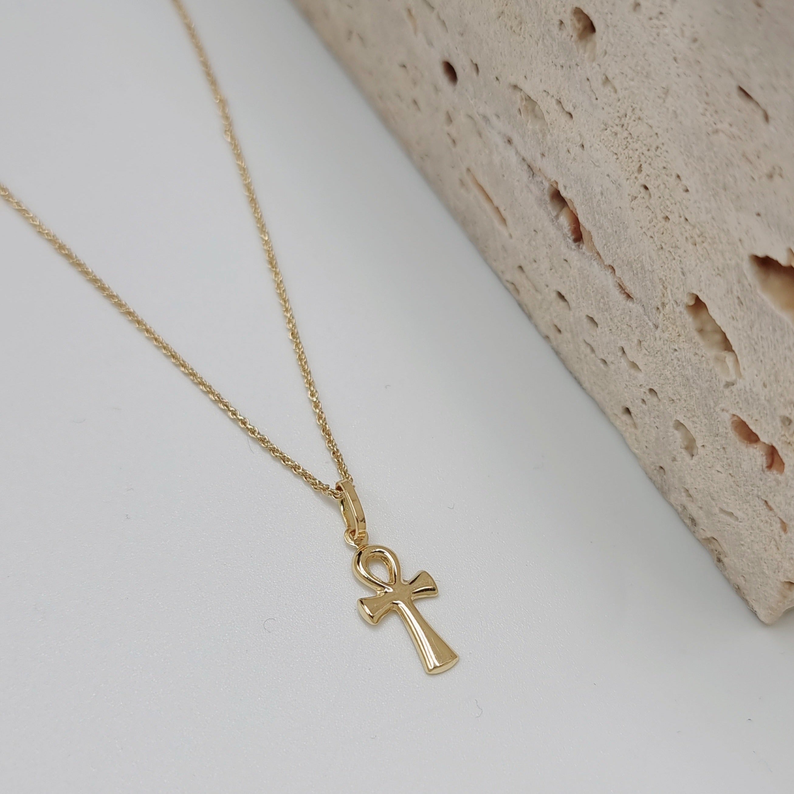 18K Pure Gold Egyptian Cross Design Necklace