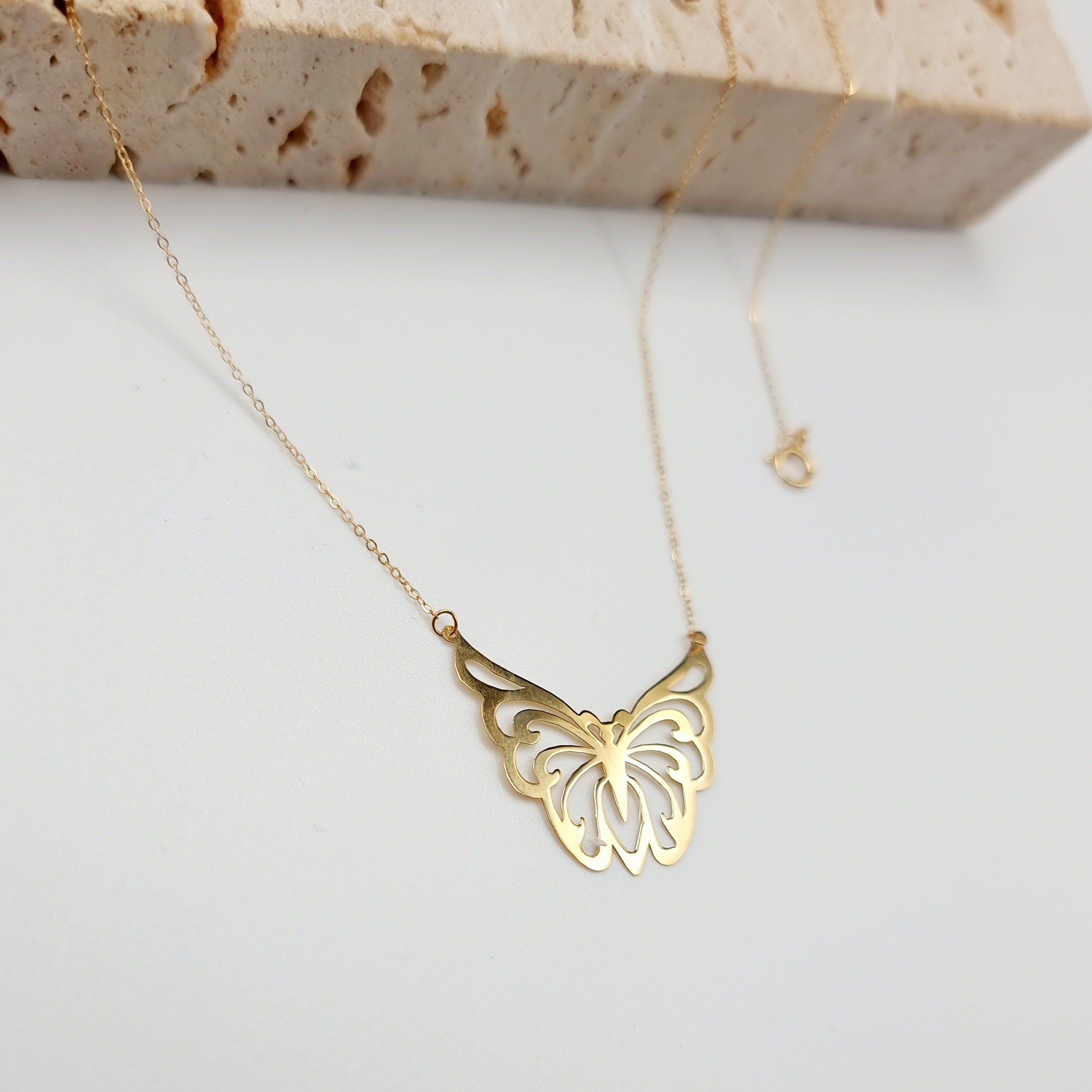 18K Pure Gold Butterfly Necklace