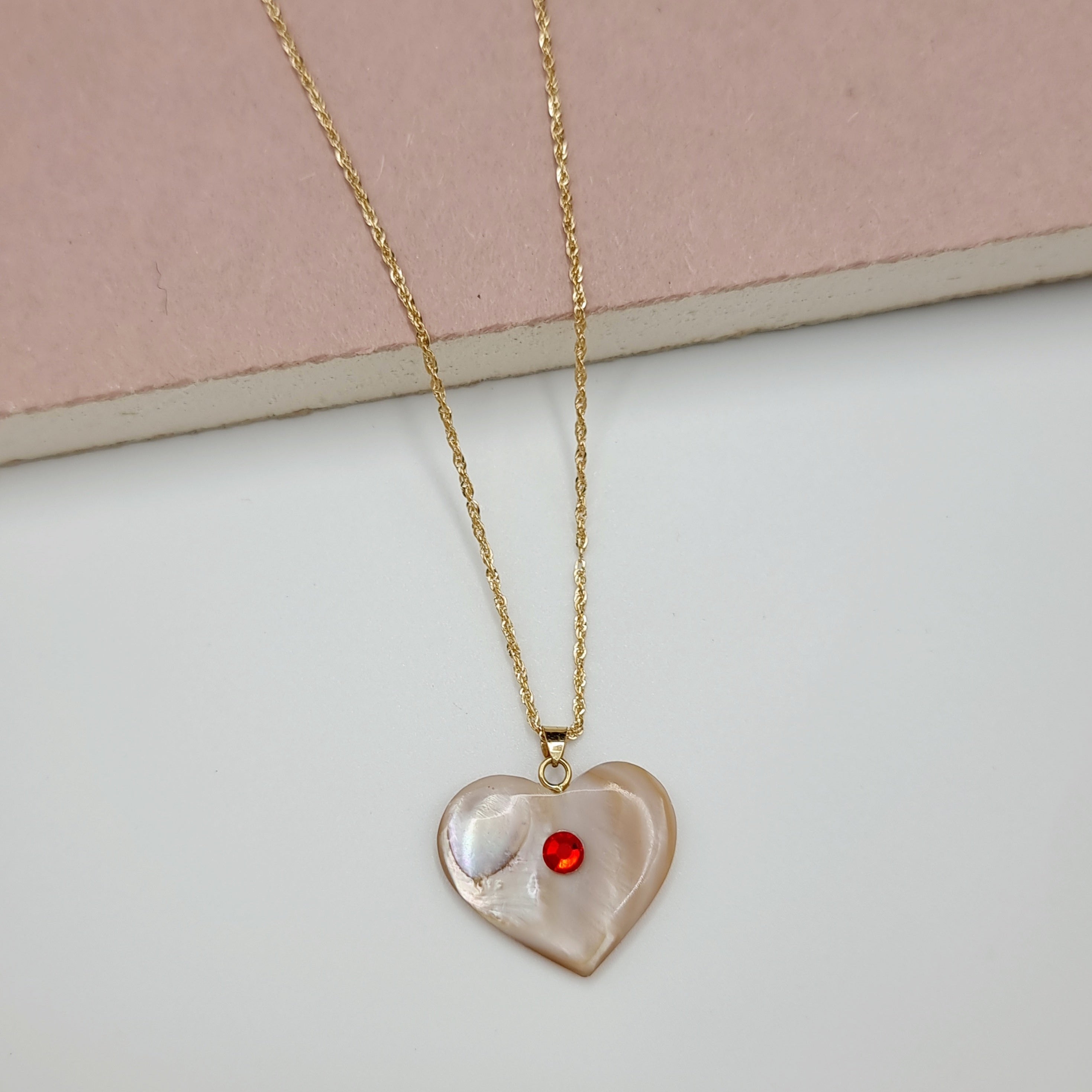 18K Pure Gold Heart Stone Necklace GNK687