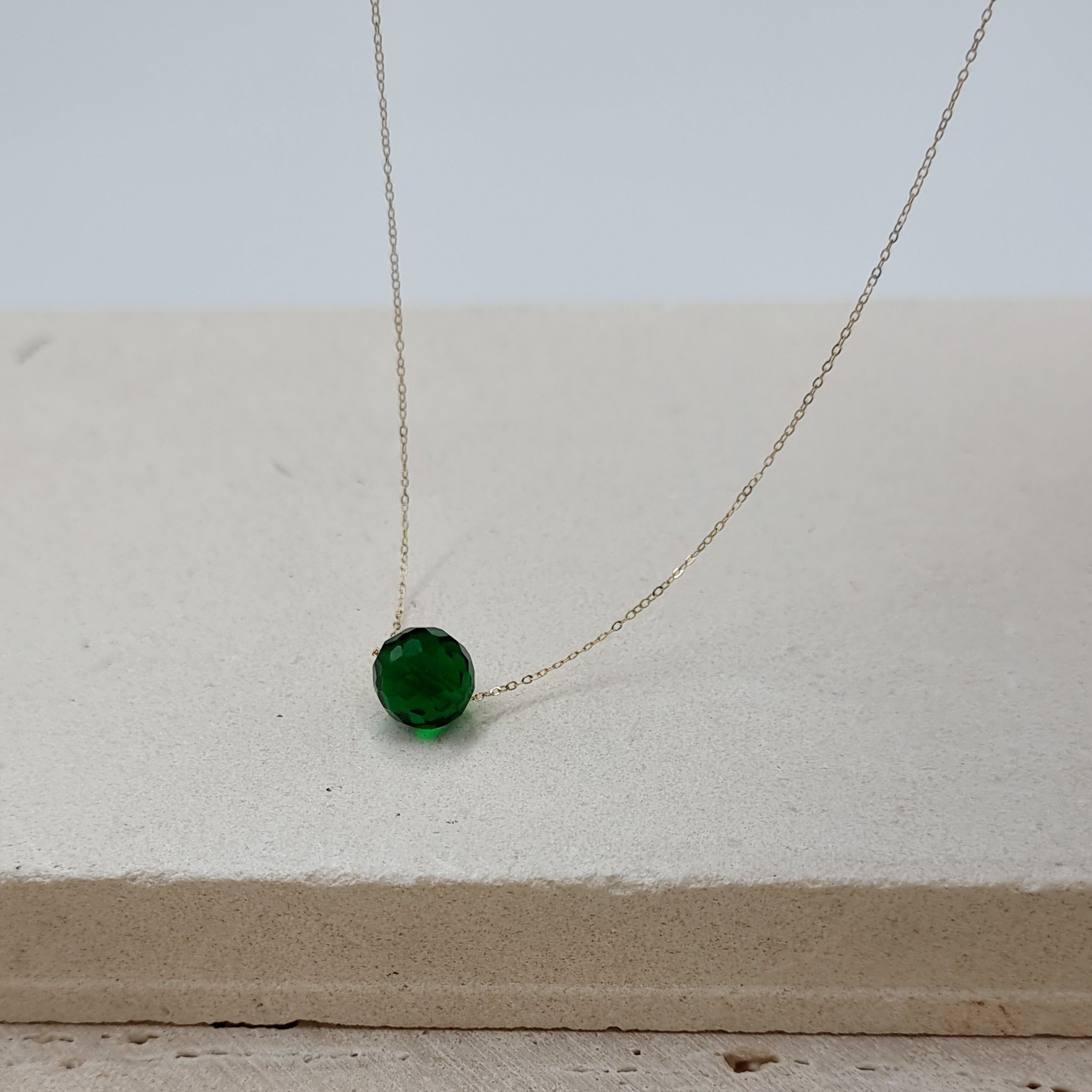 18K Pure Gold Green Ball Stone Necklace