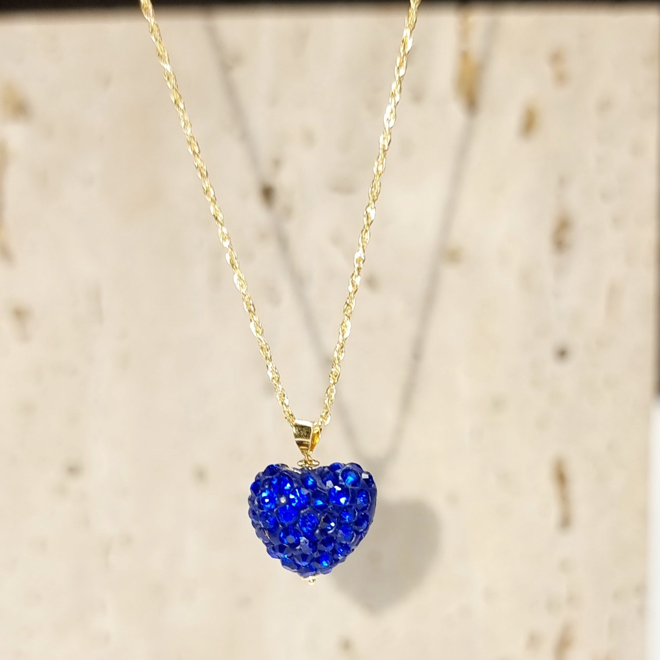 18K Pure Gold Heart Swarski Necklace