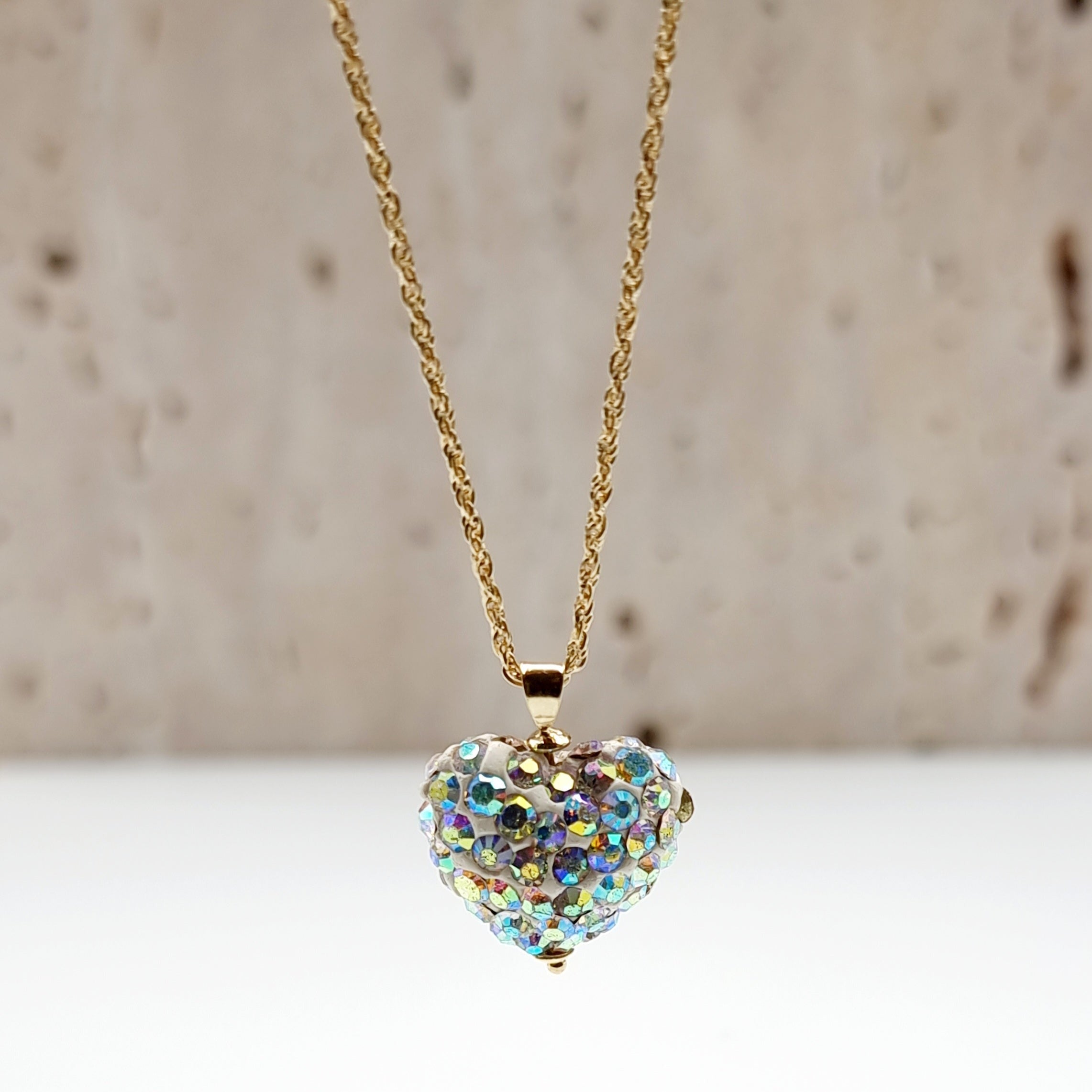 18K Pure Gold Heart Swarski Necklace