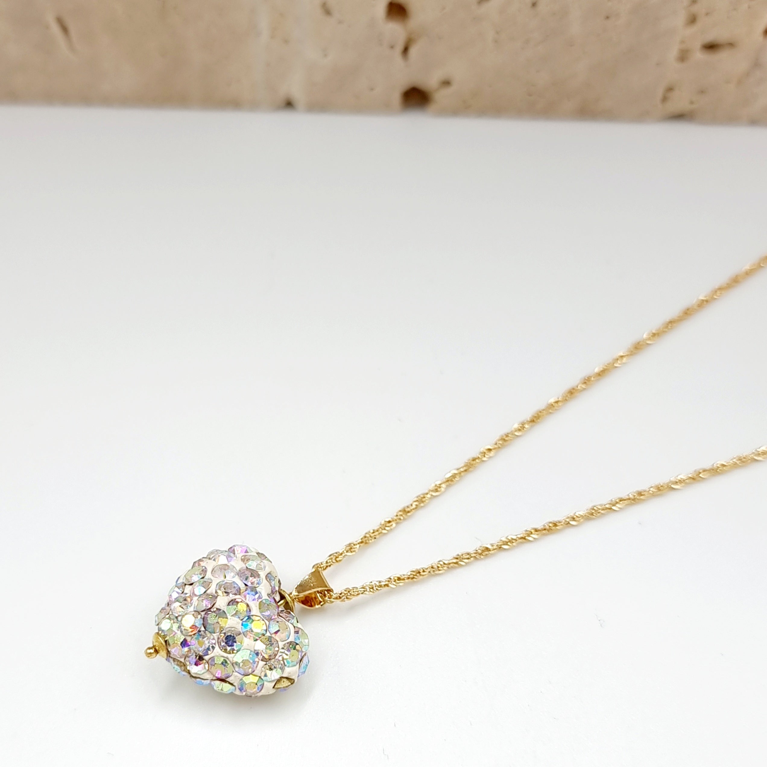 18K Pure Gold Heart Swarski Necklace