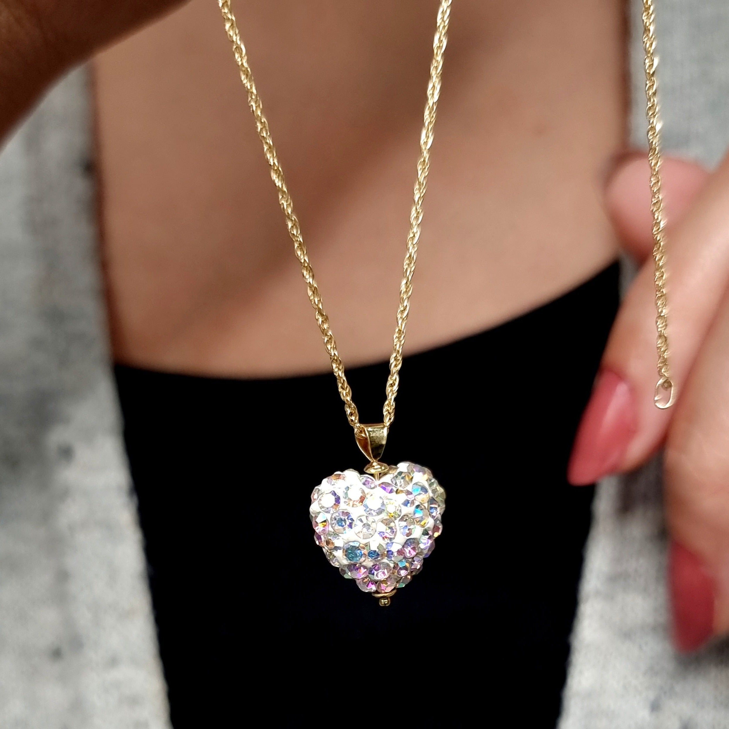 18K Pure Gold Heart Swarski Necklace