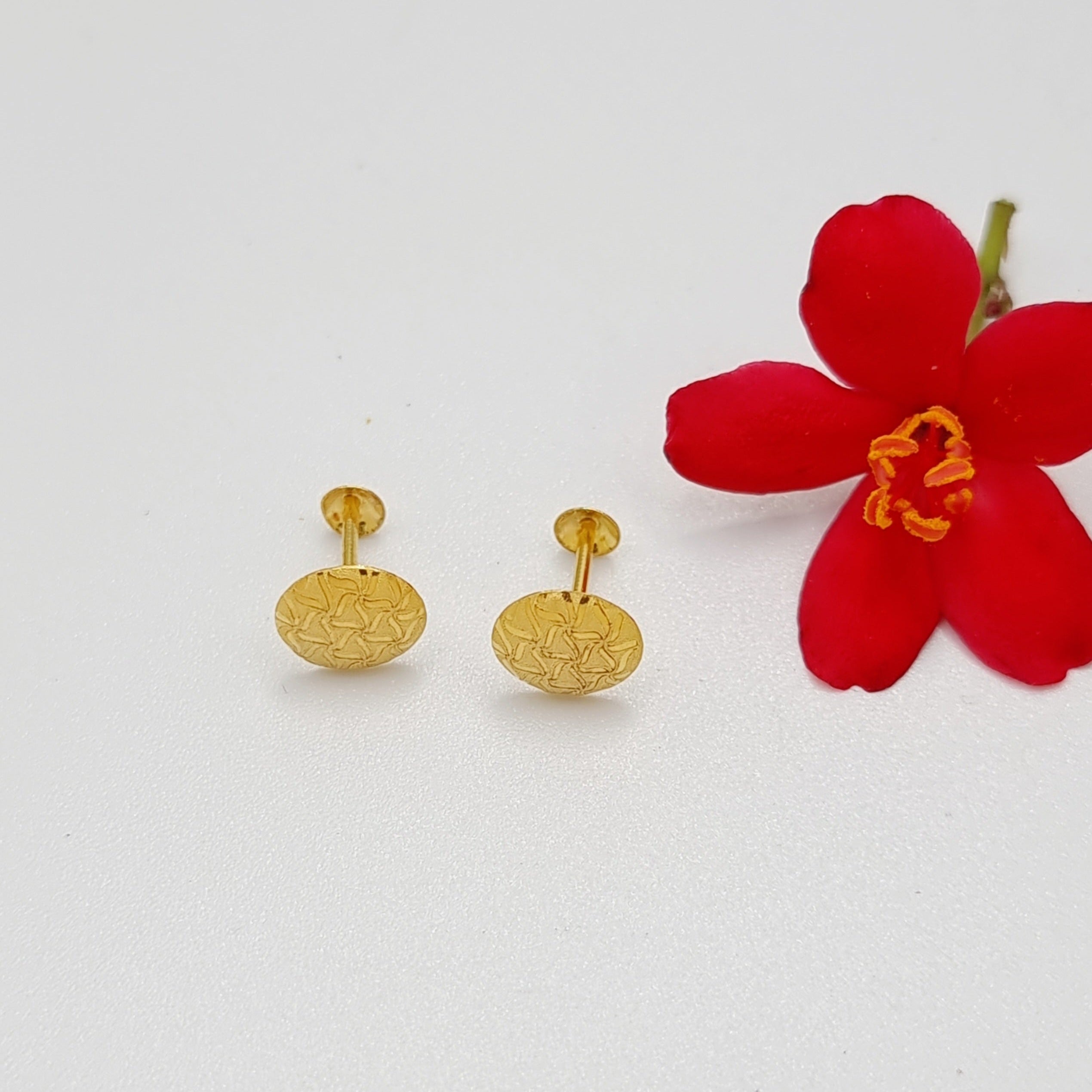 18K Pure Gold Round Stud Earring Set