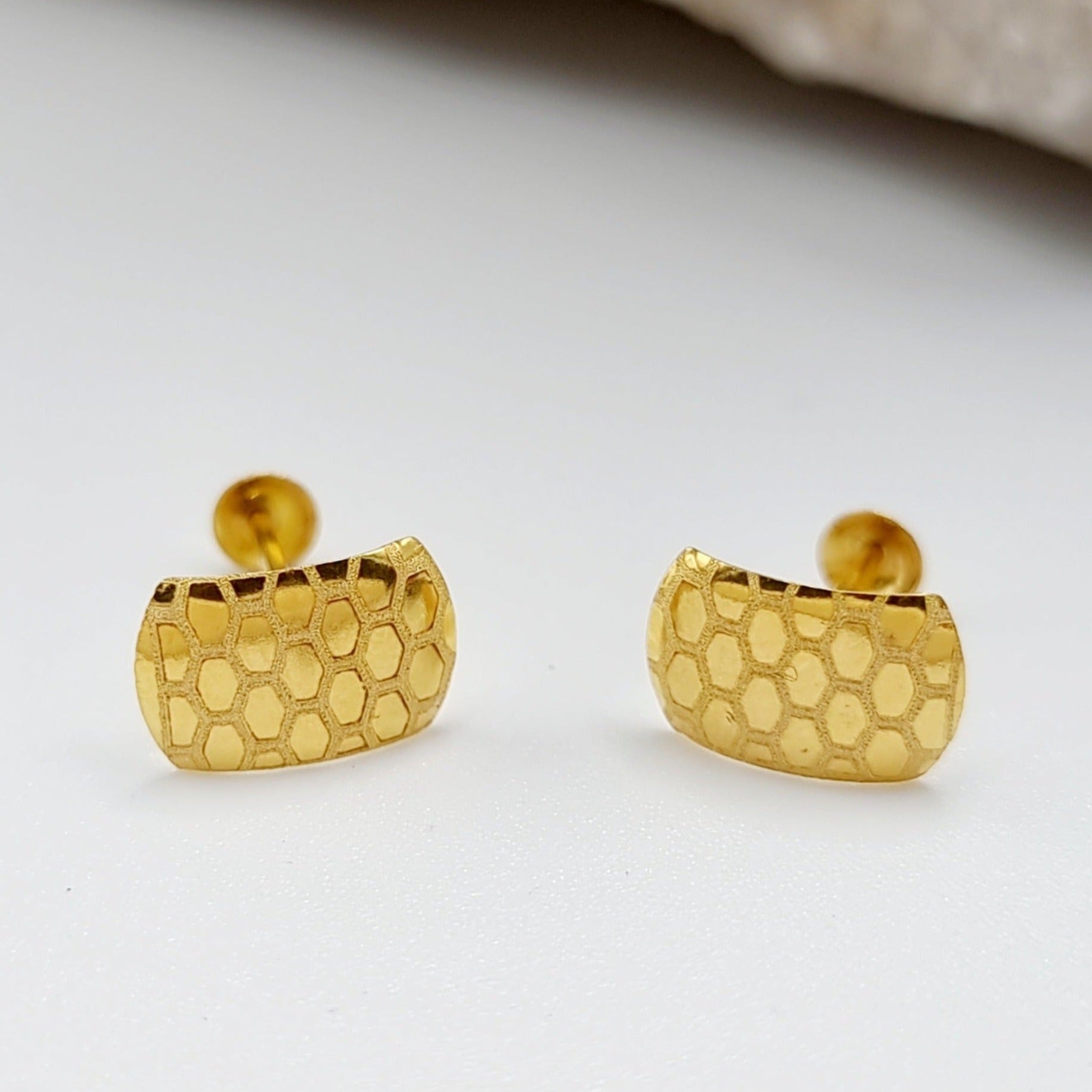 18K Pure Gold Hexagon Stud Earring Set
