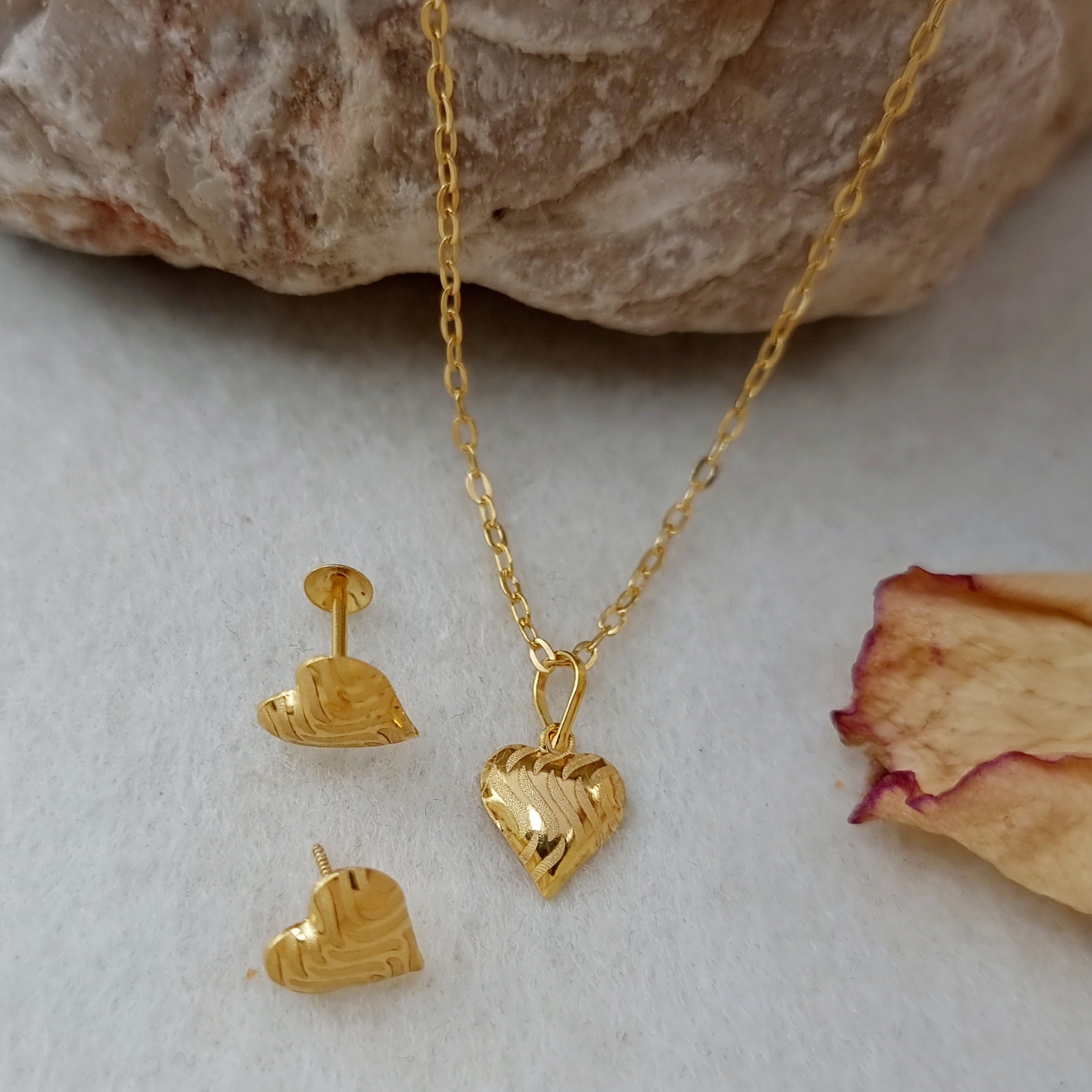 18K Pure Gold Heart Clip Jewelry Set