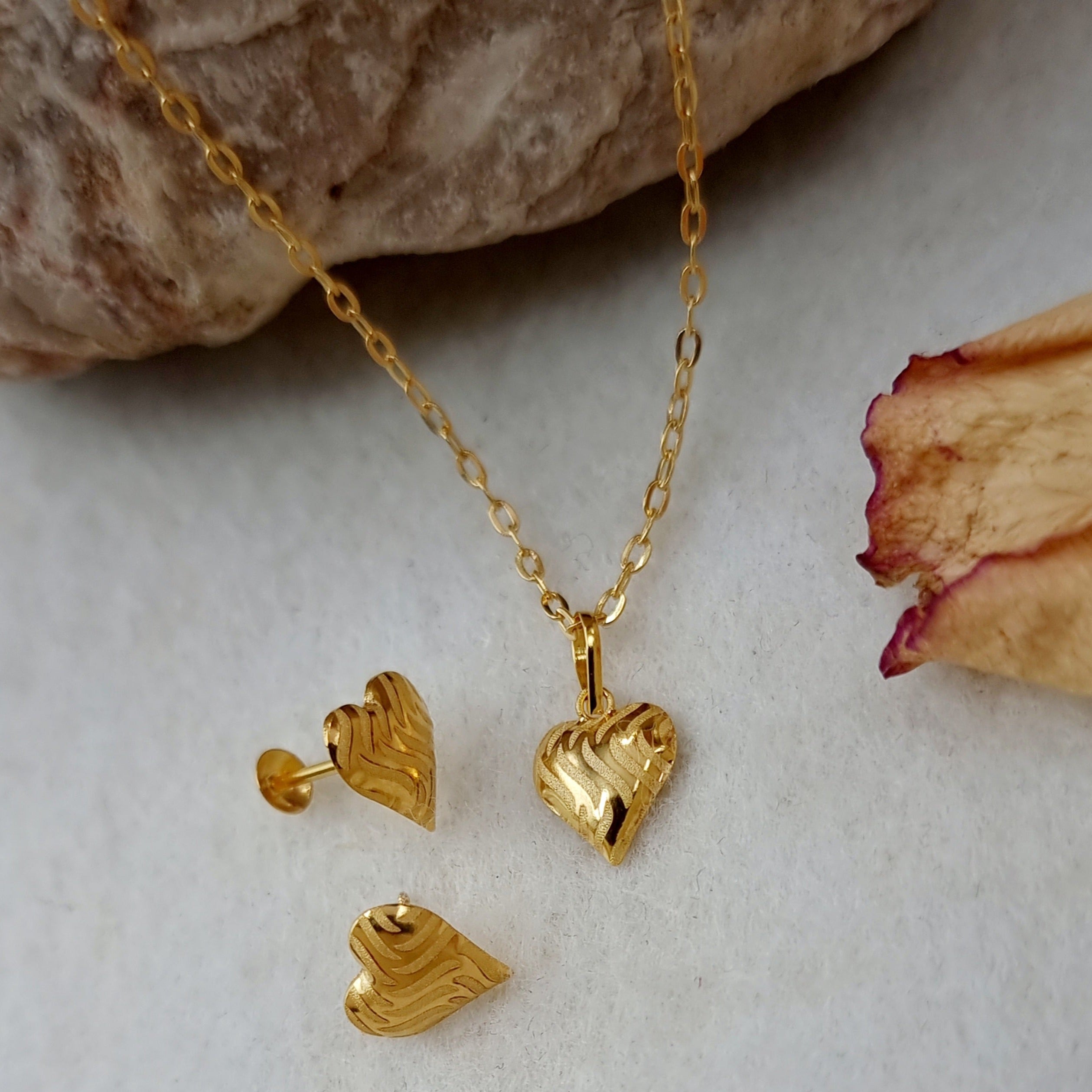 18K Pure Gold Heart Clip Jewelry Set