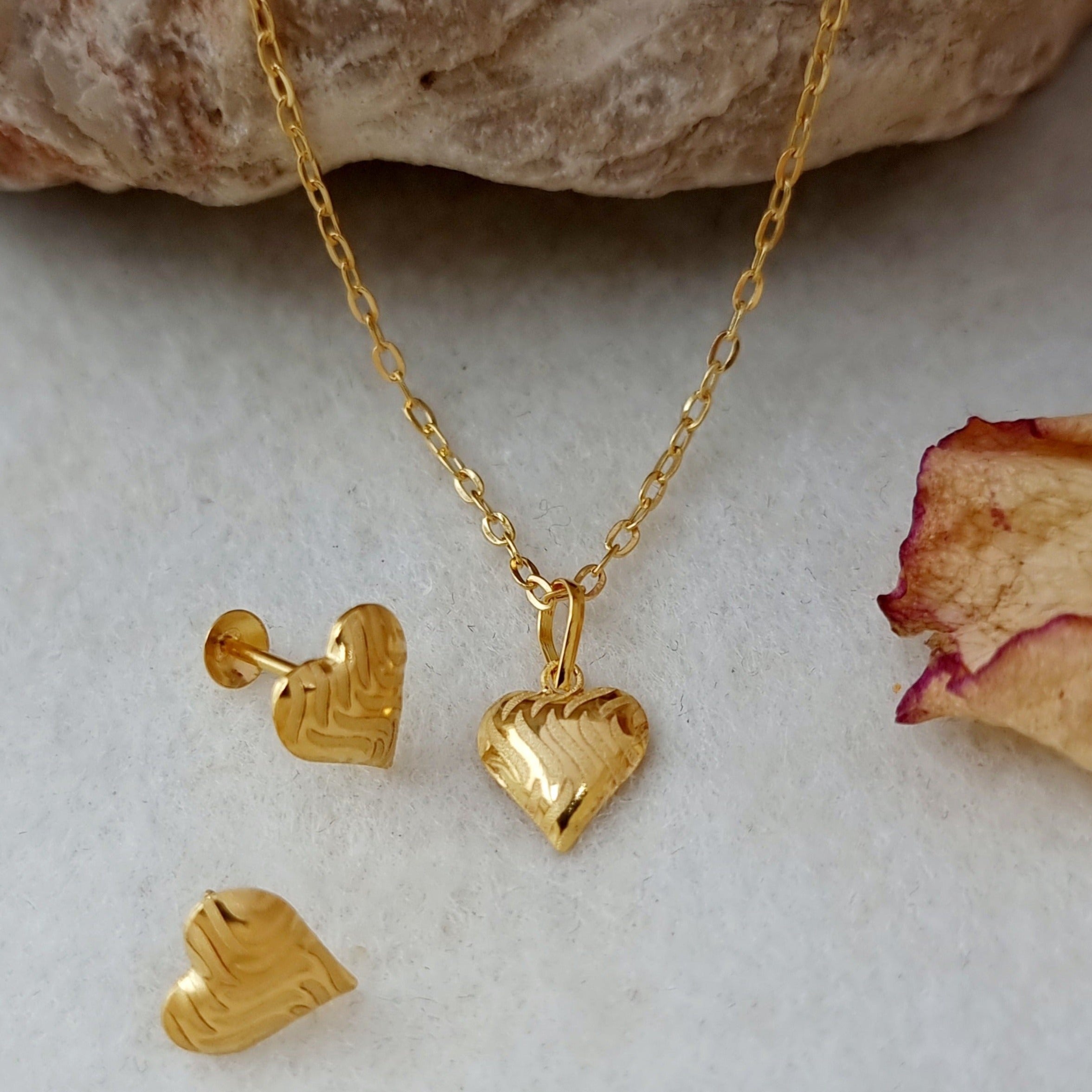 18K Pure Gold Heart Clip Jewelry Set