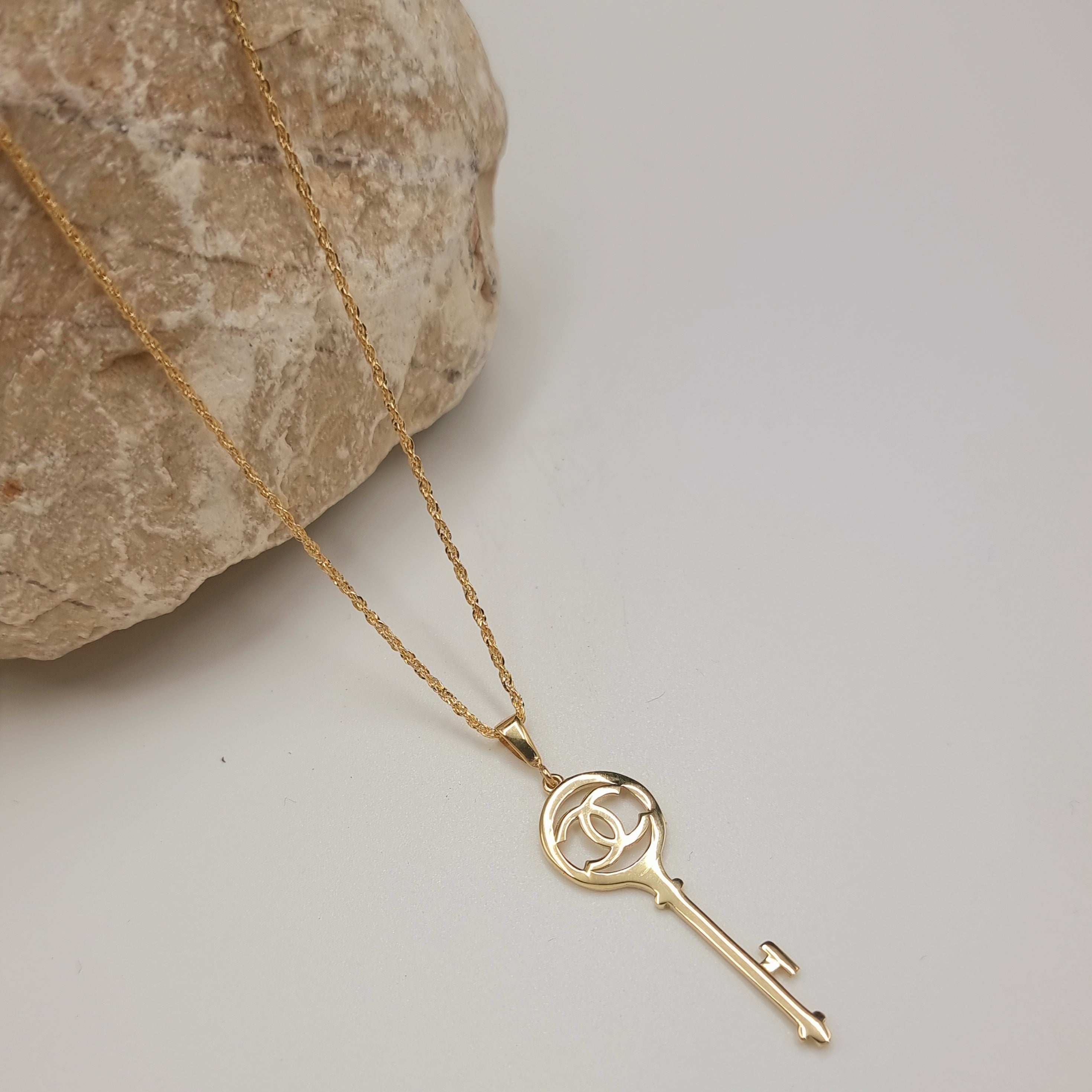 18K Pure Gold C.H Key Necklace