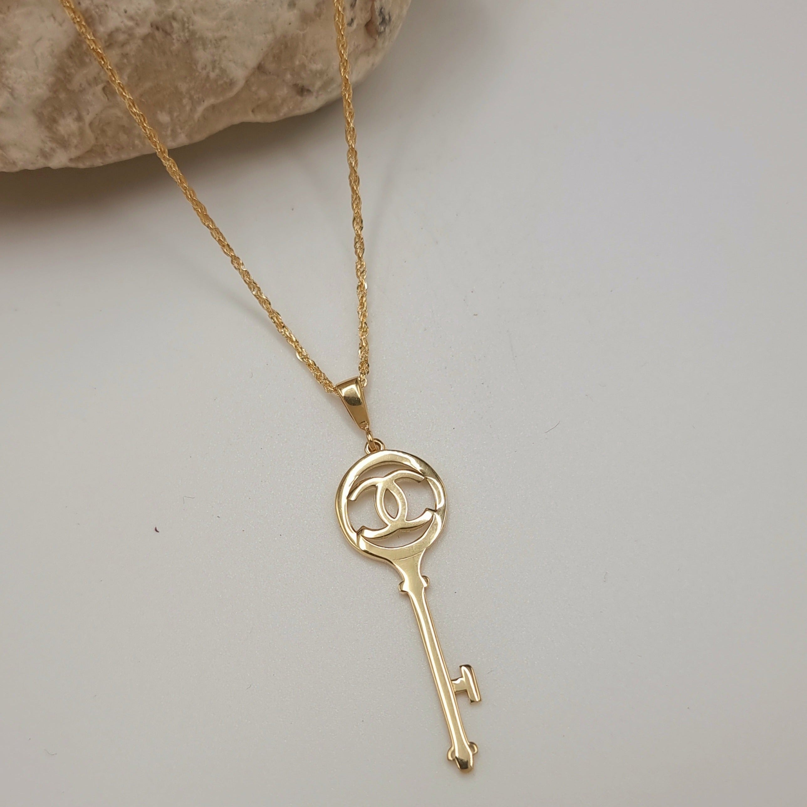 18K Pure Gold C.H Key Necklace