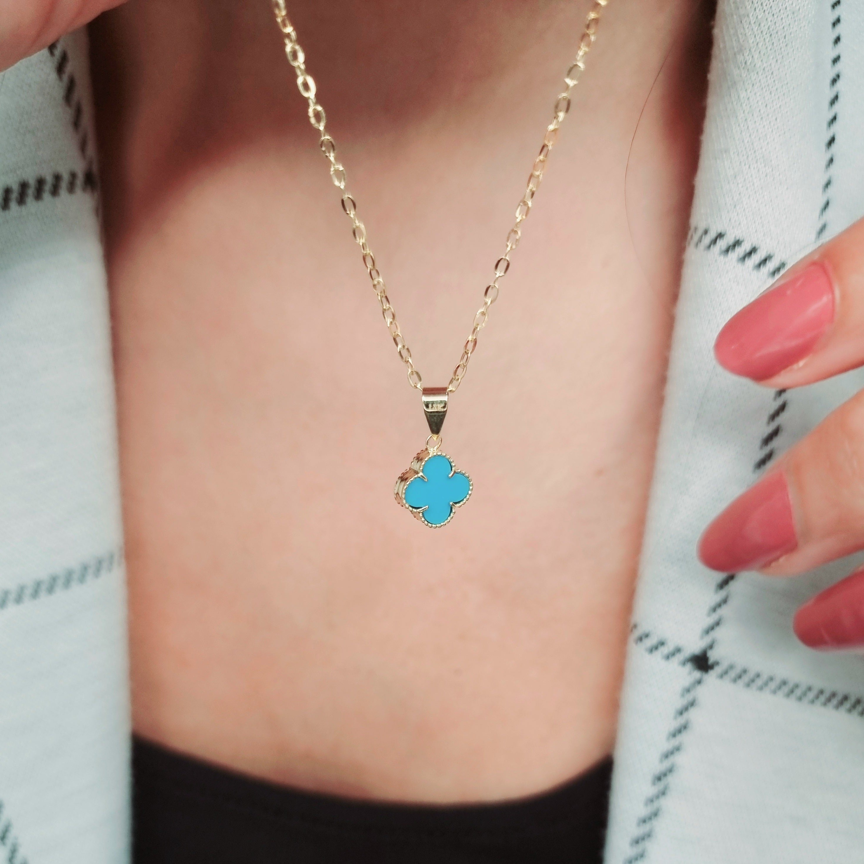 18K Pure Gold V.C Sky Blue Necklace