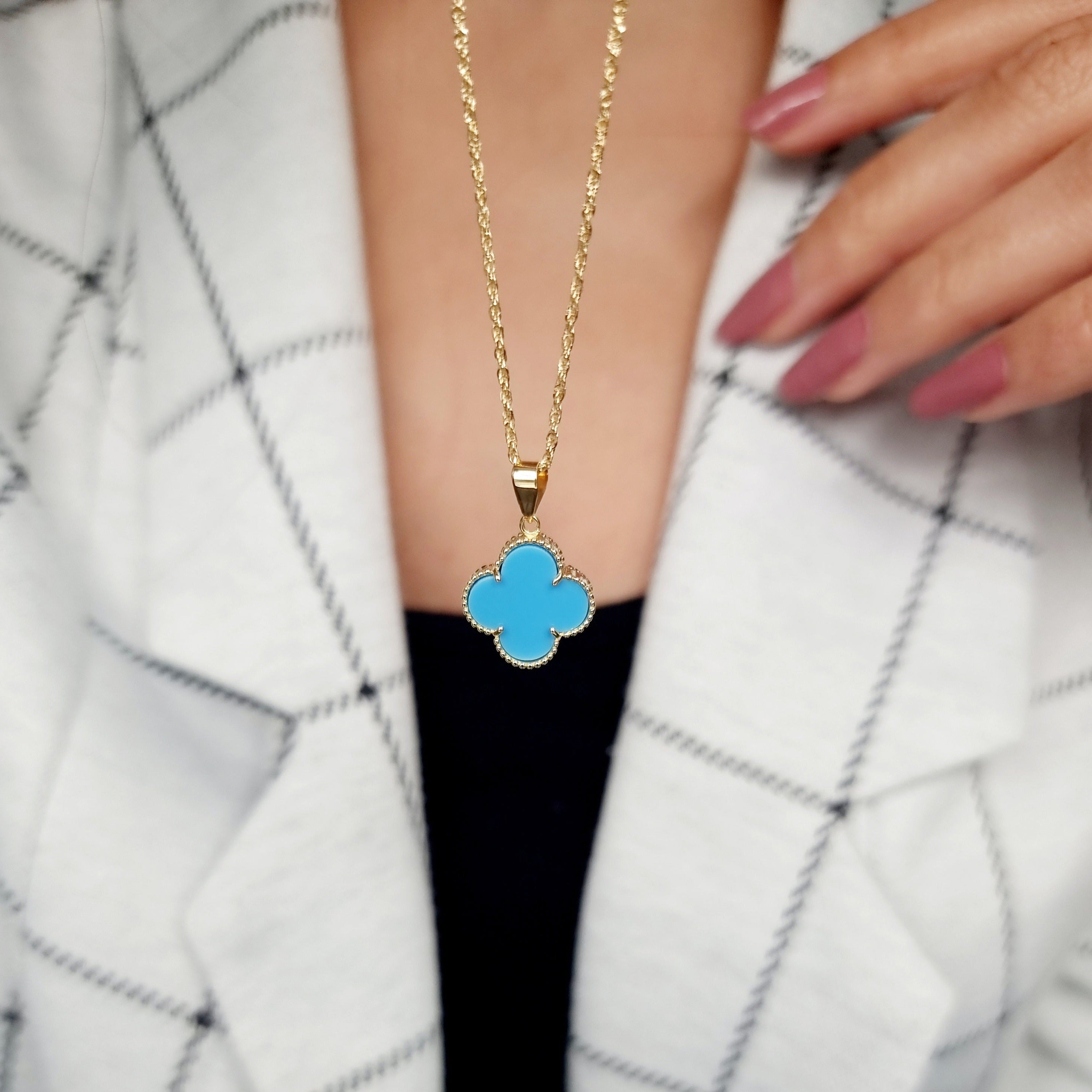 18K Pure Gold V.C Sky Blue Necklace