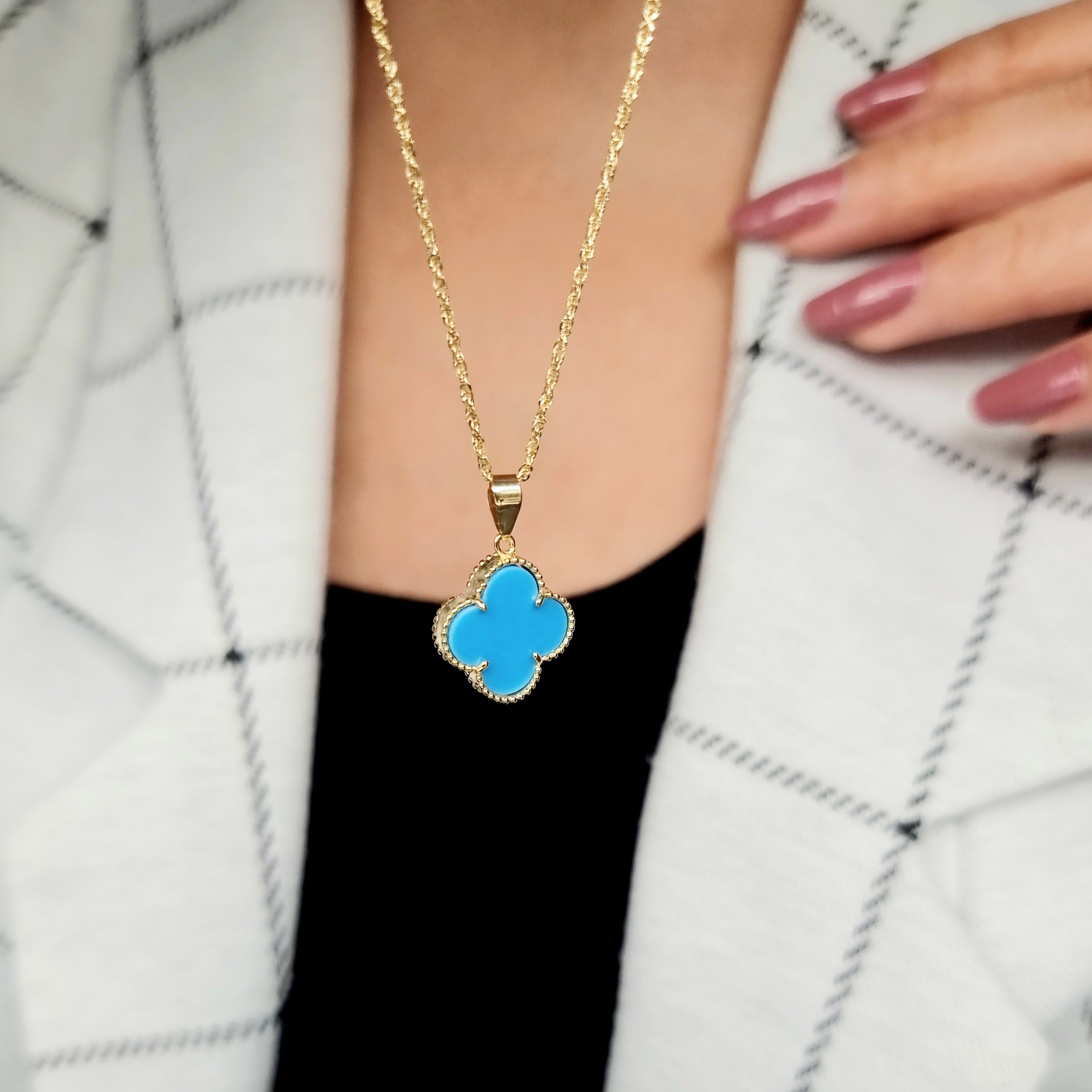 18K Pure Gold V.C Sky Blue Necklace