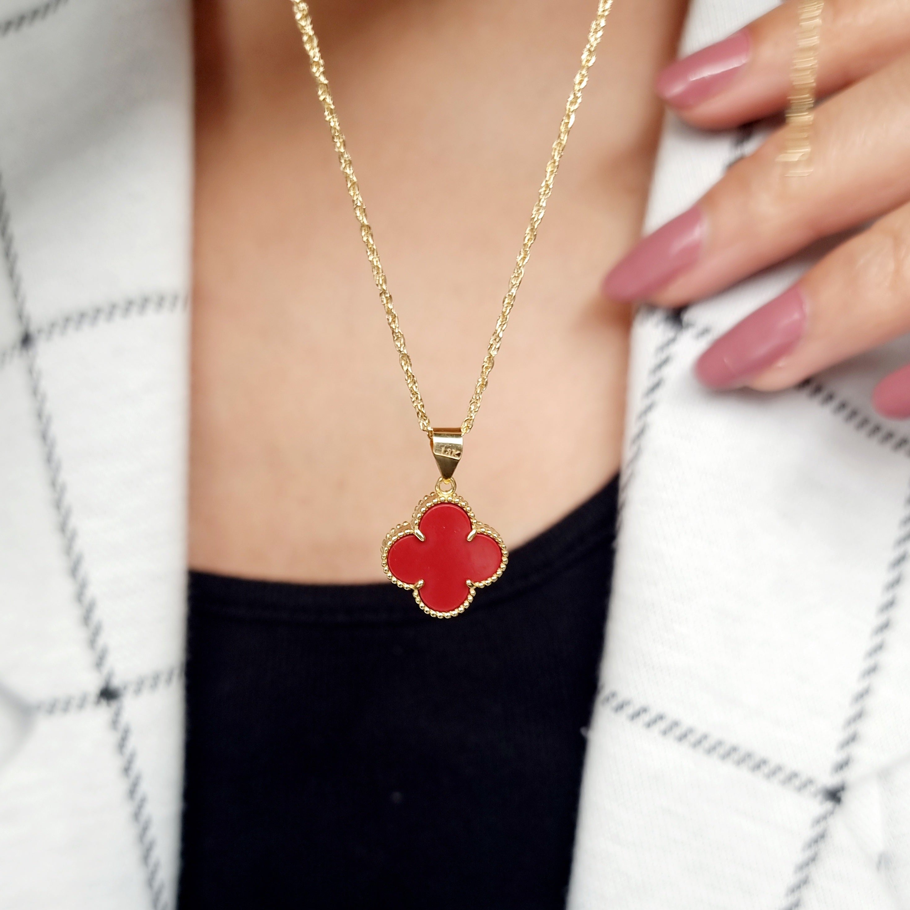 18K Pure Gold V.C Red Necklace