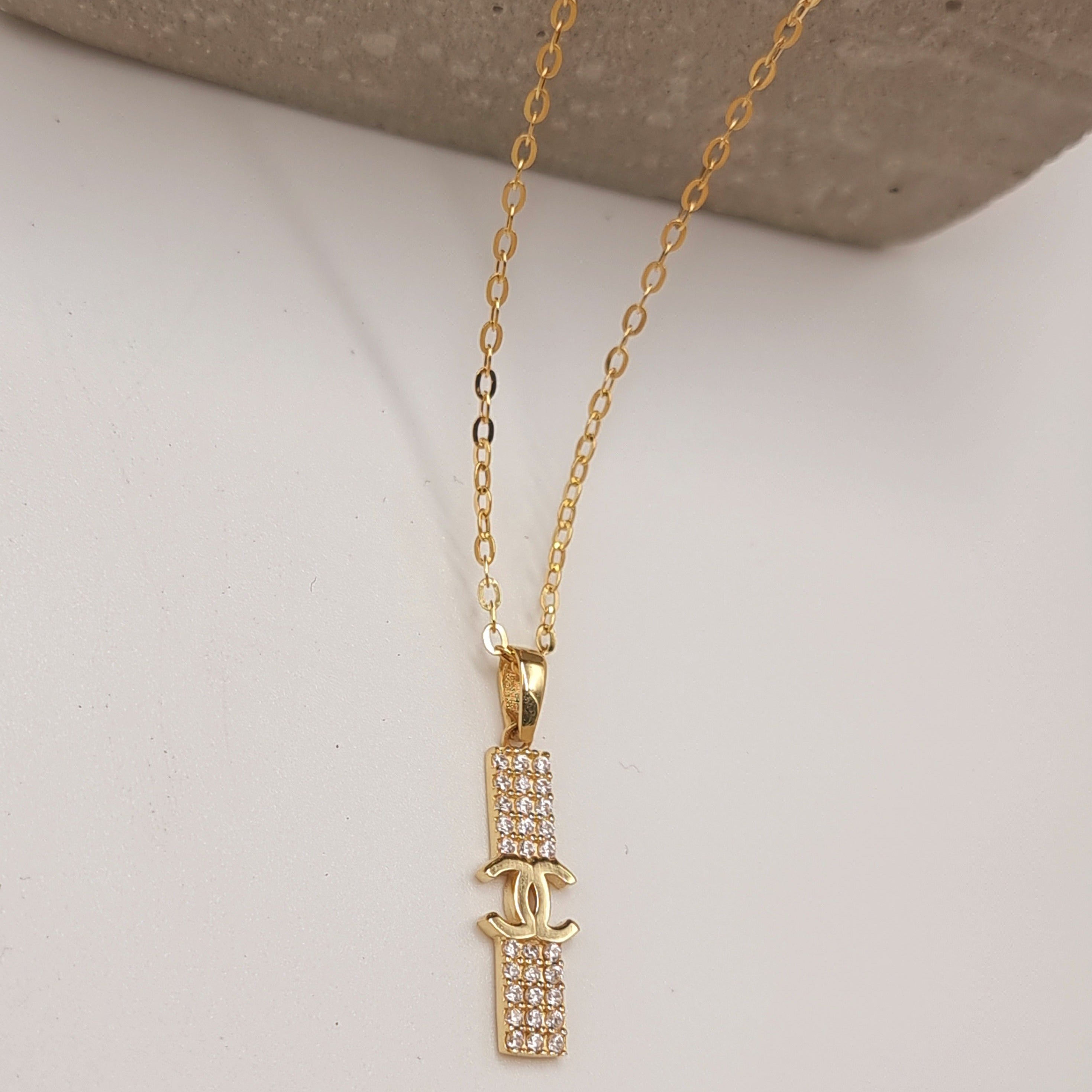 18K Pure Gold C.H Stone Necklace