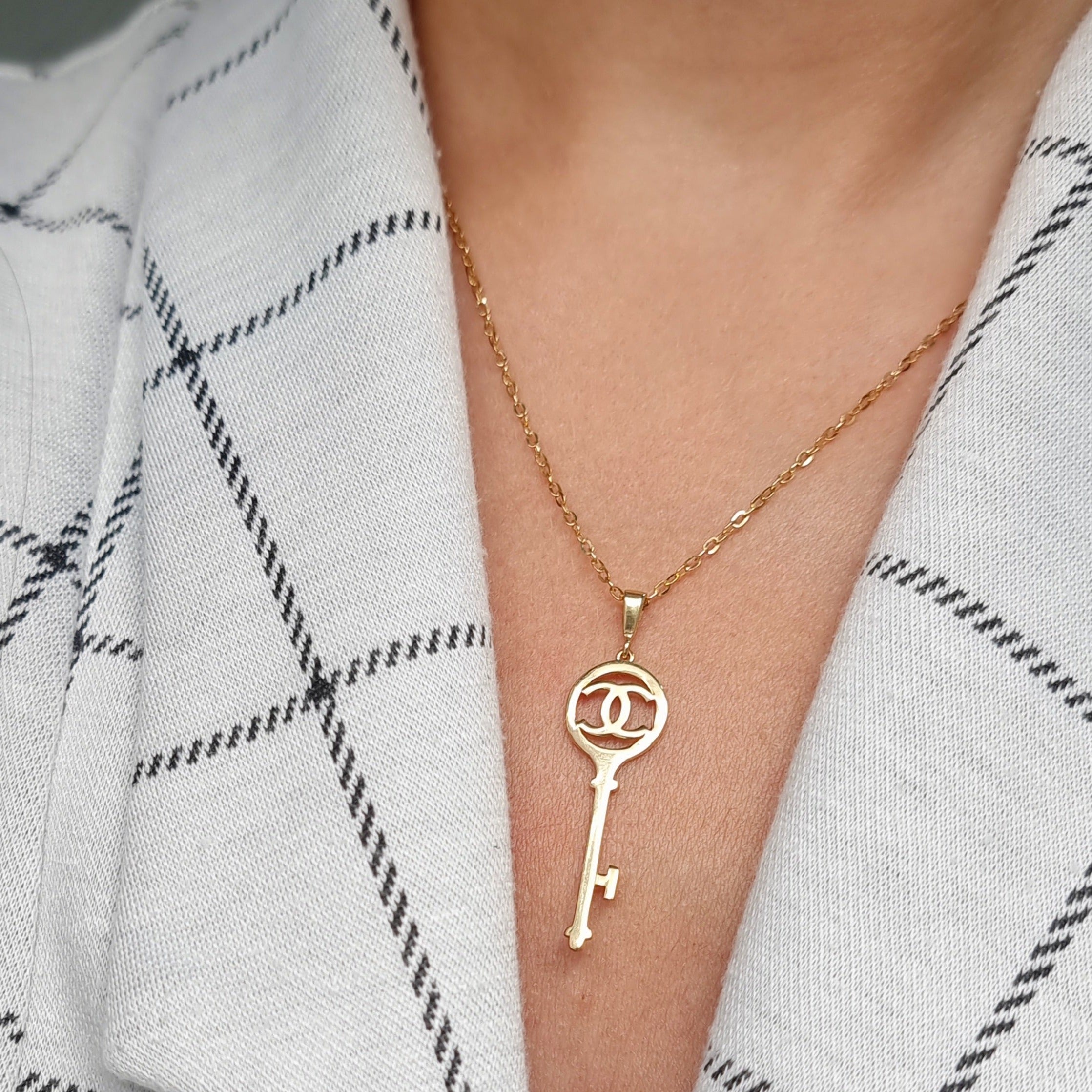 18K Pure Gold C.H Key Necklace