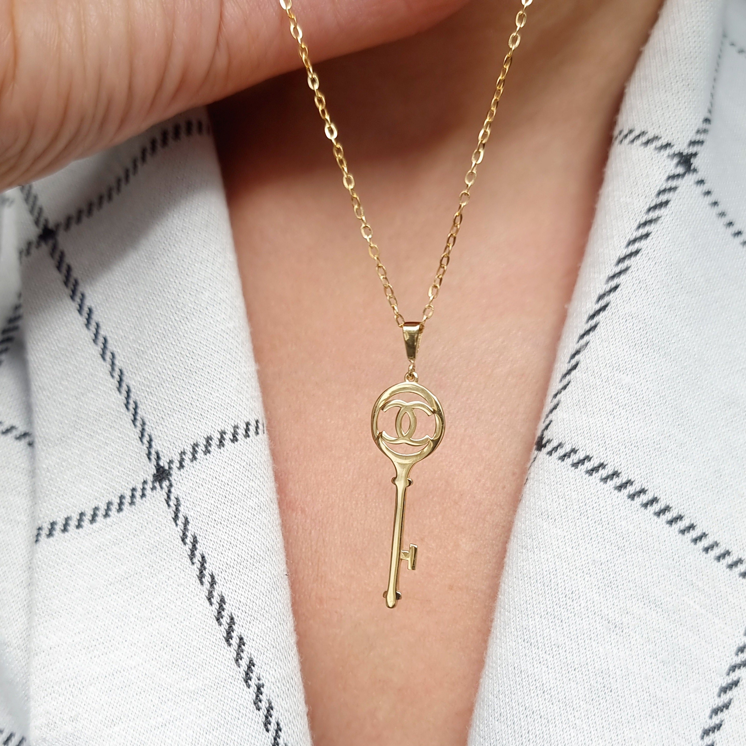 18K Pure Gold C.H Key Necklace