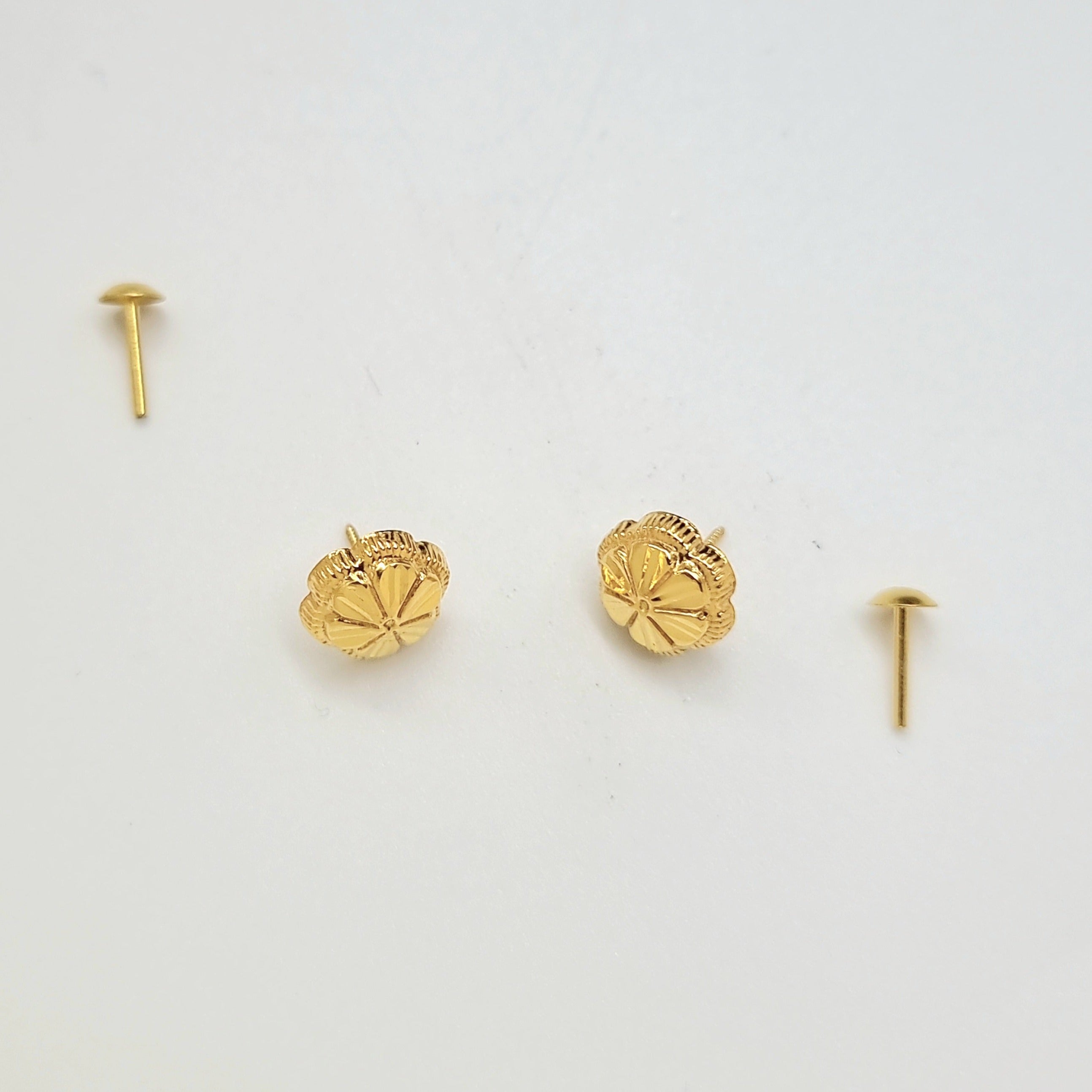 18K Pure Gold Flower Screw Earring Set