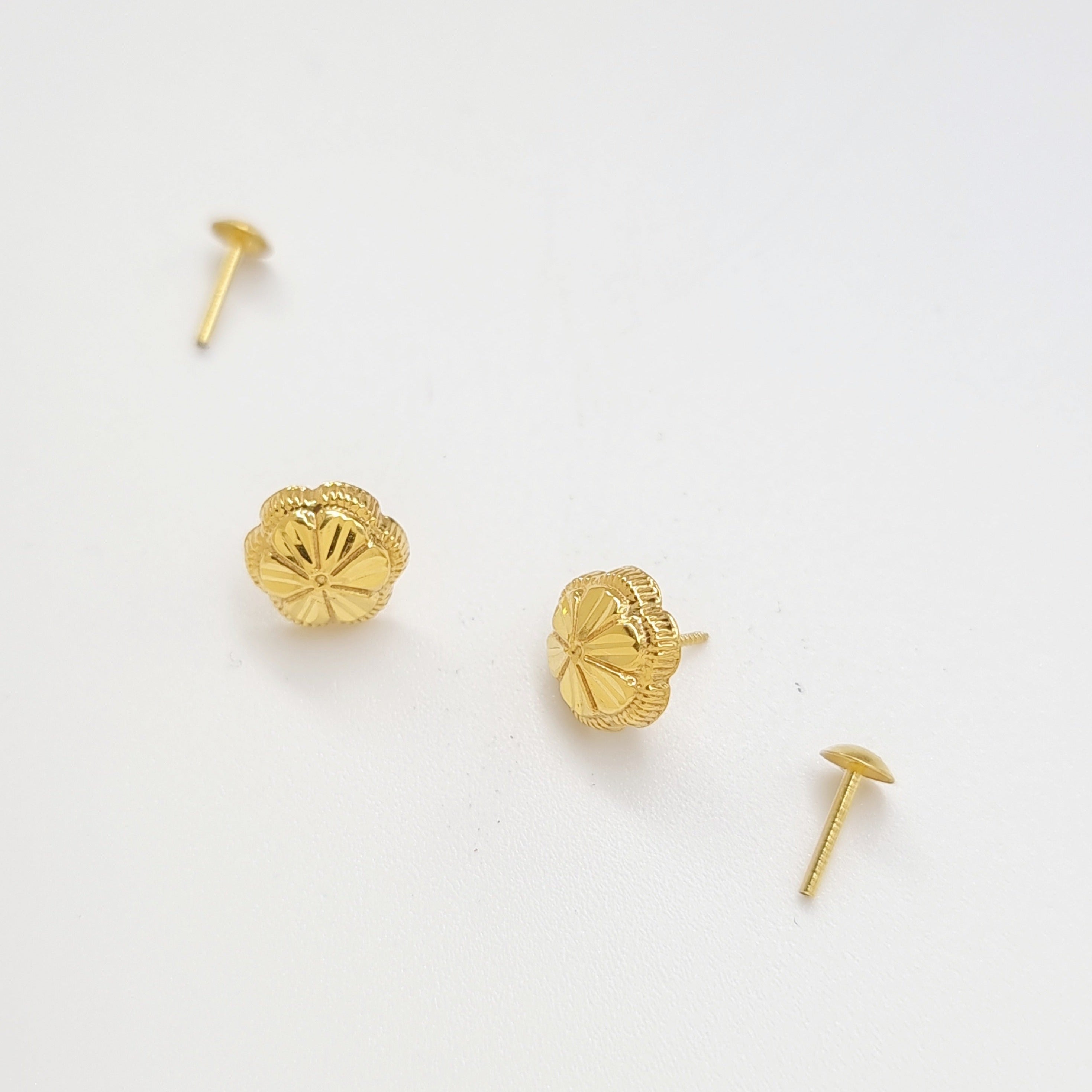 18K Pure Gold Flower Screw Earring Set