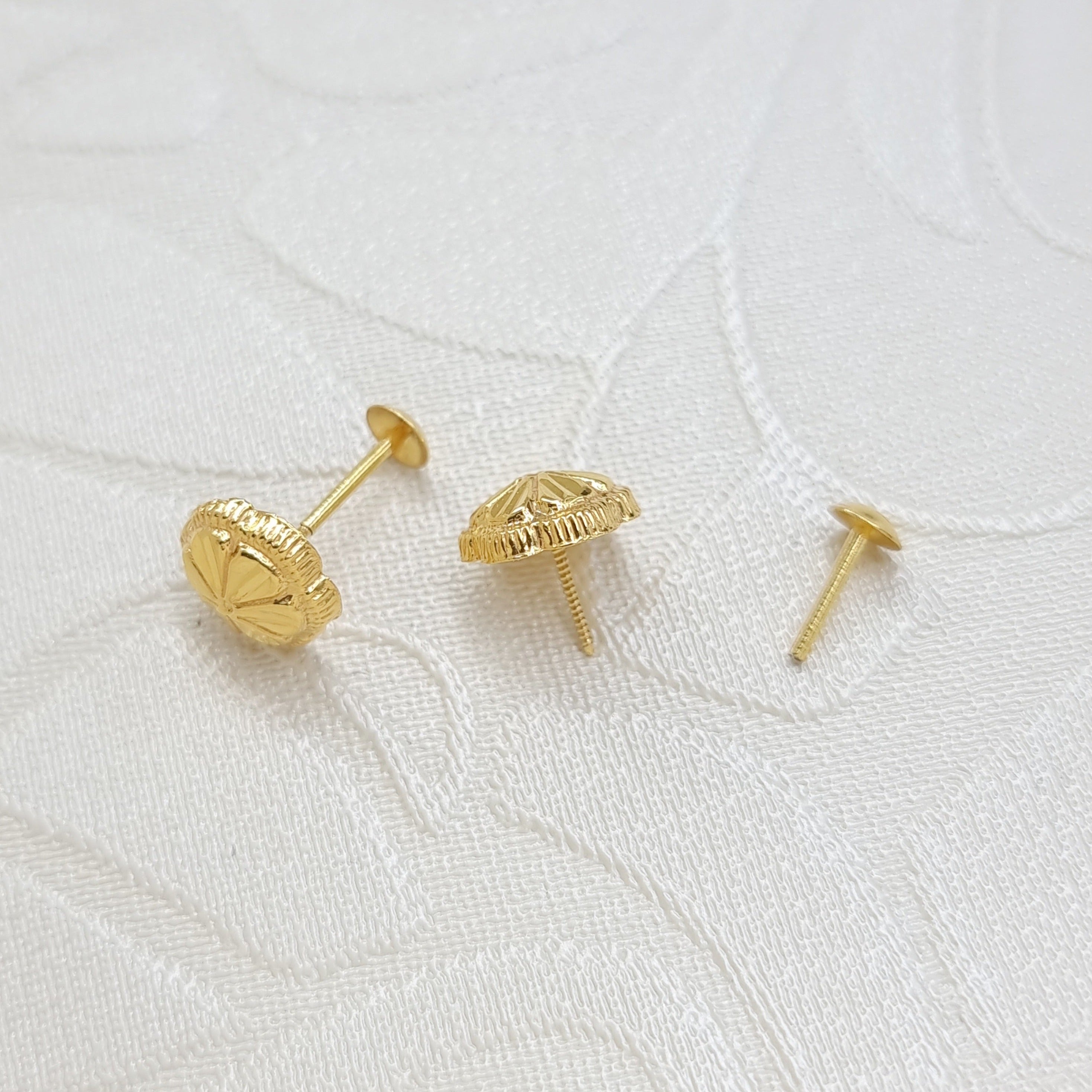 18K Pure Gold Flower Screw Earring Set