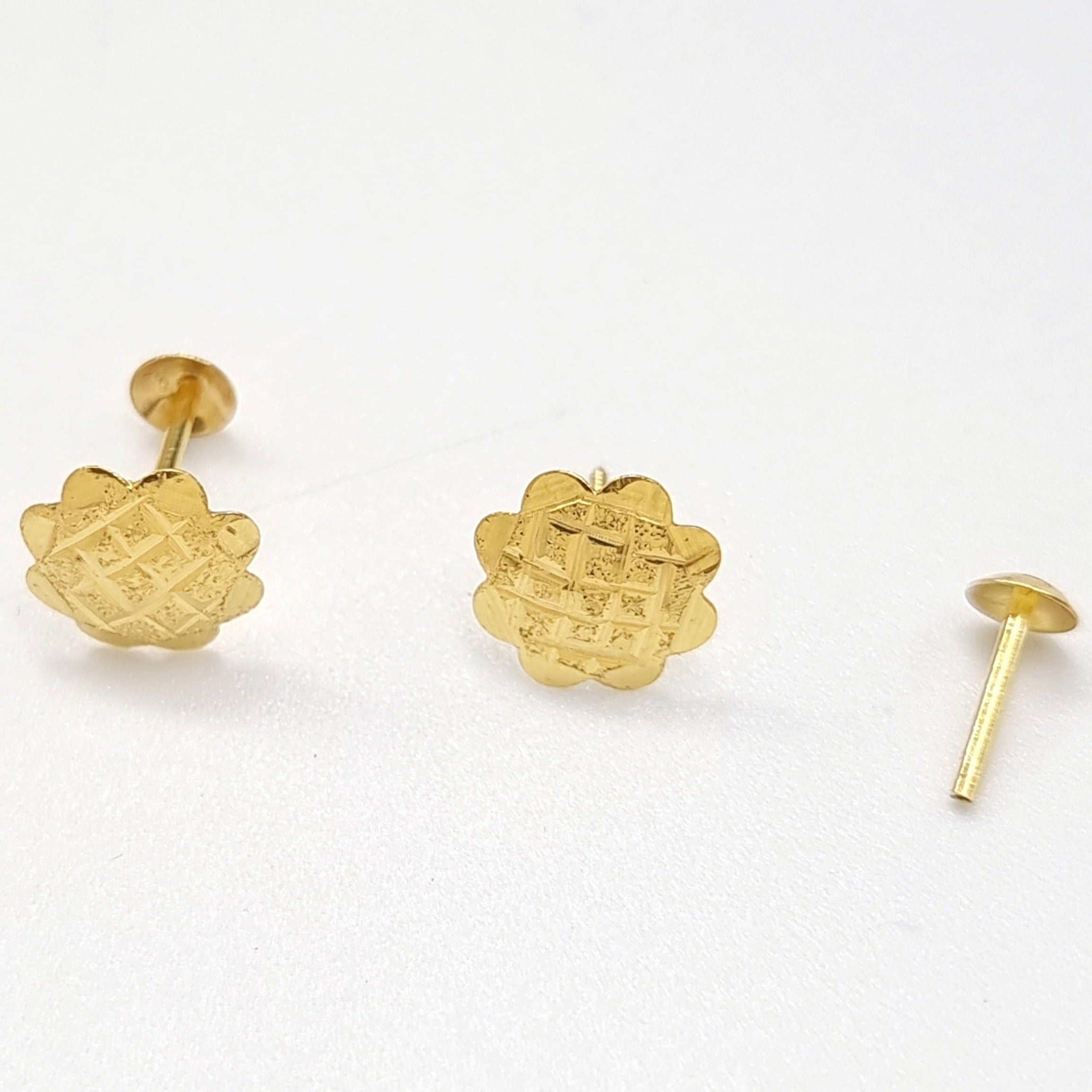 18K Pure Gold Flower Screw Earring Set