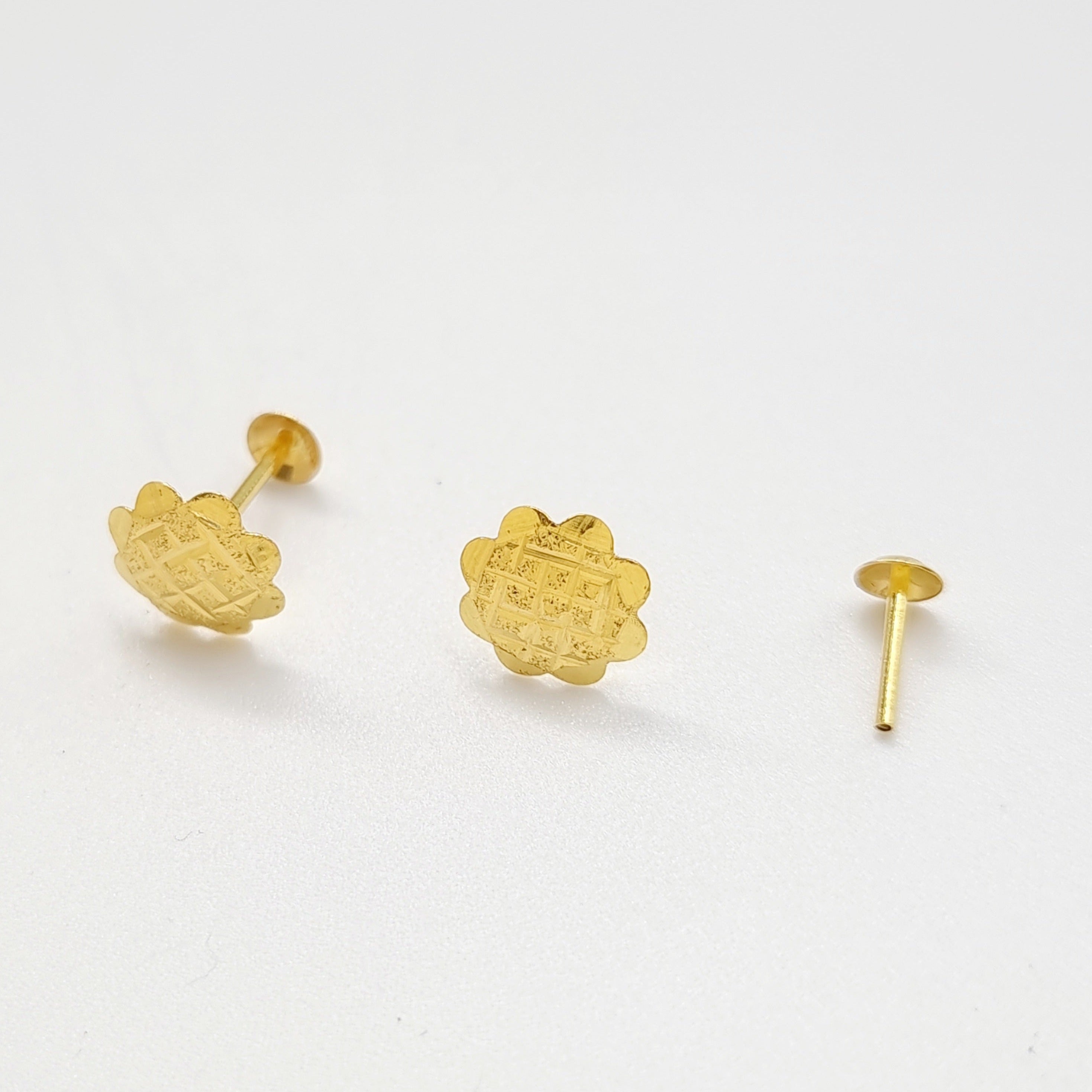 18K Pure Gold Flower Screw Earring Set