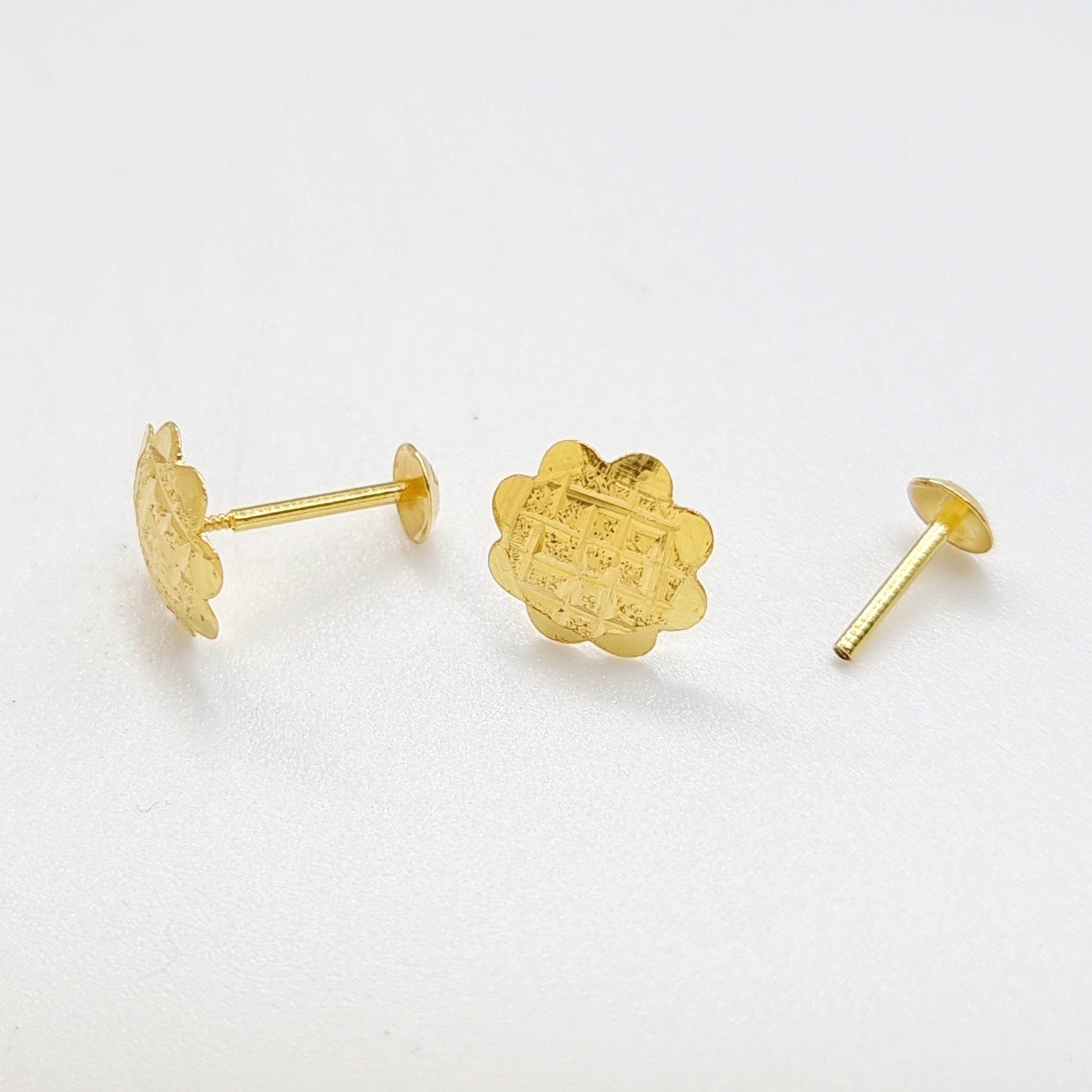 18K Pure Gold Flower Screw Earring Set