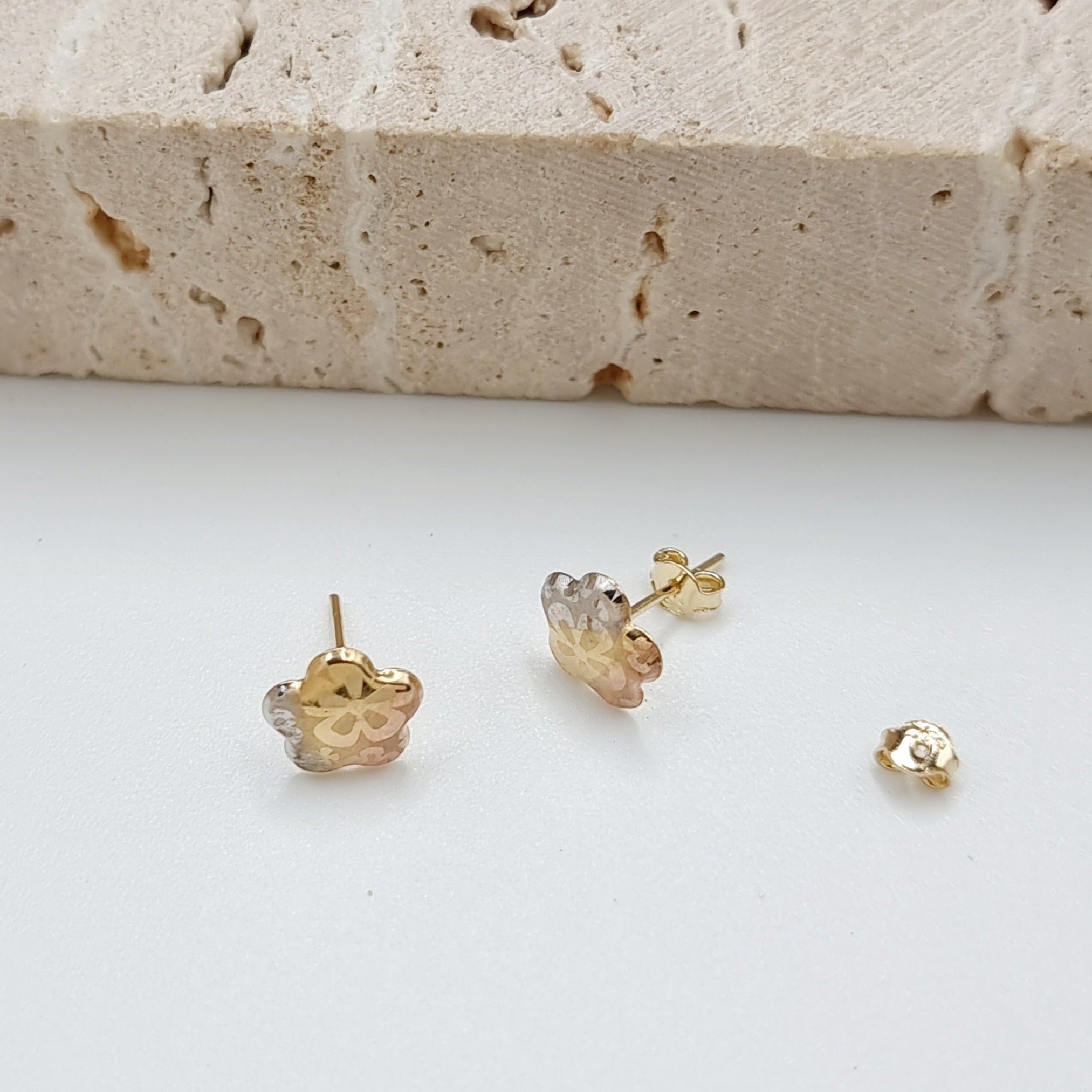 18K Pure Gold Flower Stud Earring Set
