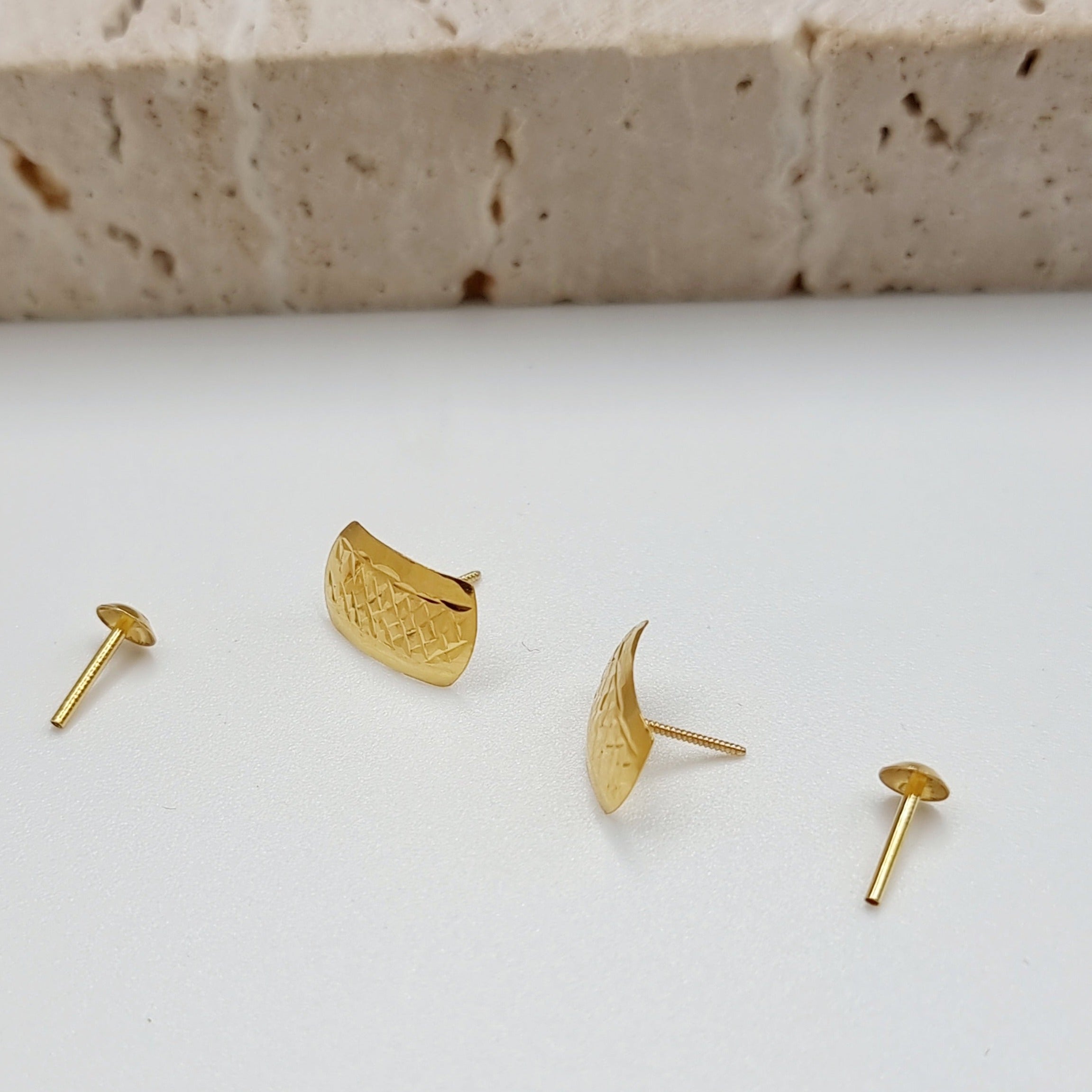 18K Pure Gold Screw Earring Set