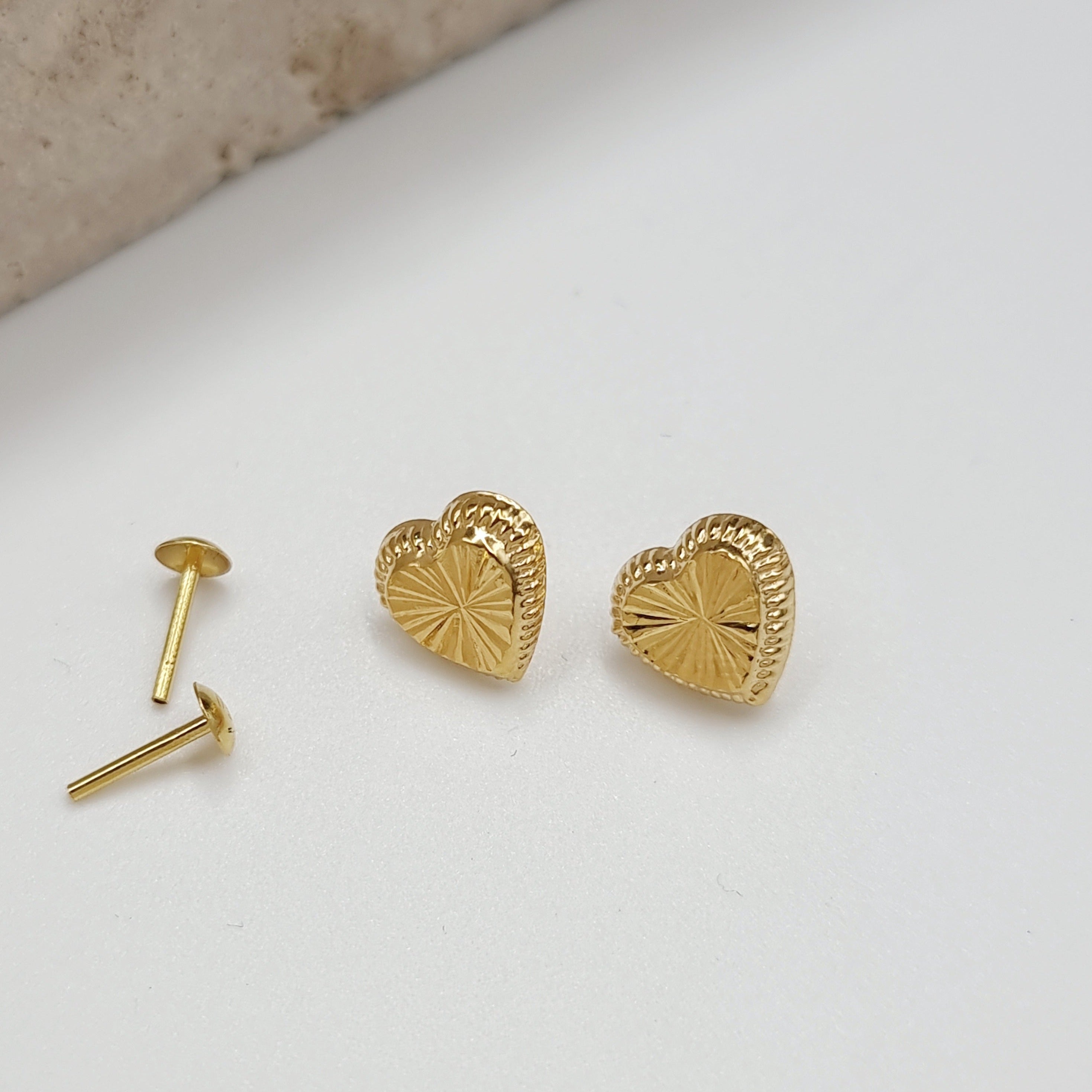 18K Pure Gold Heart Screw Earring Set