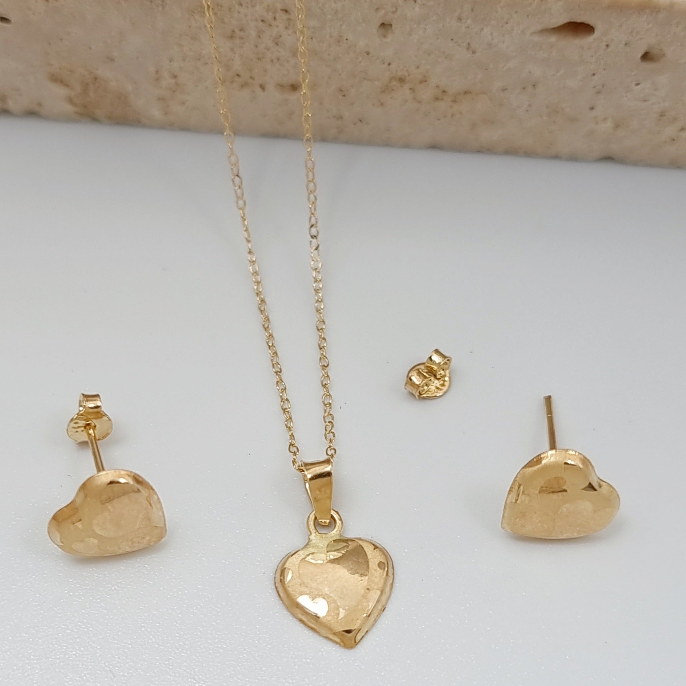 18K Pure Gold Heart Jewelry Set