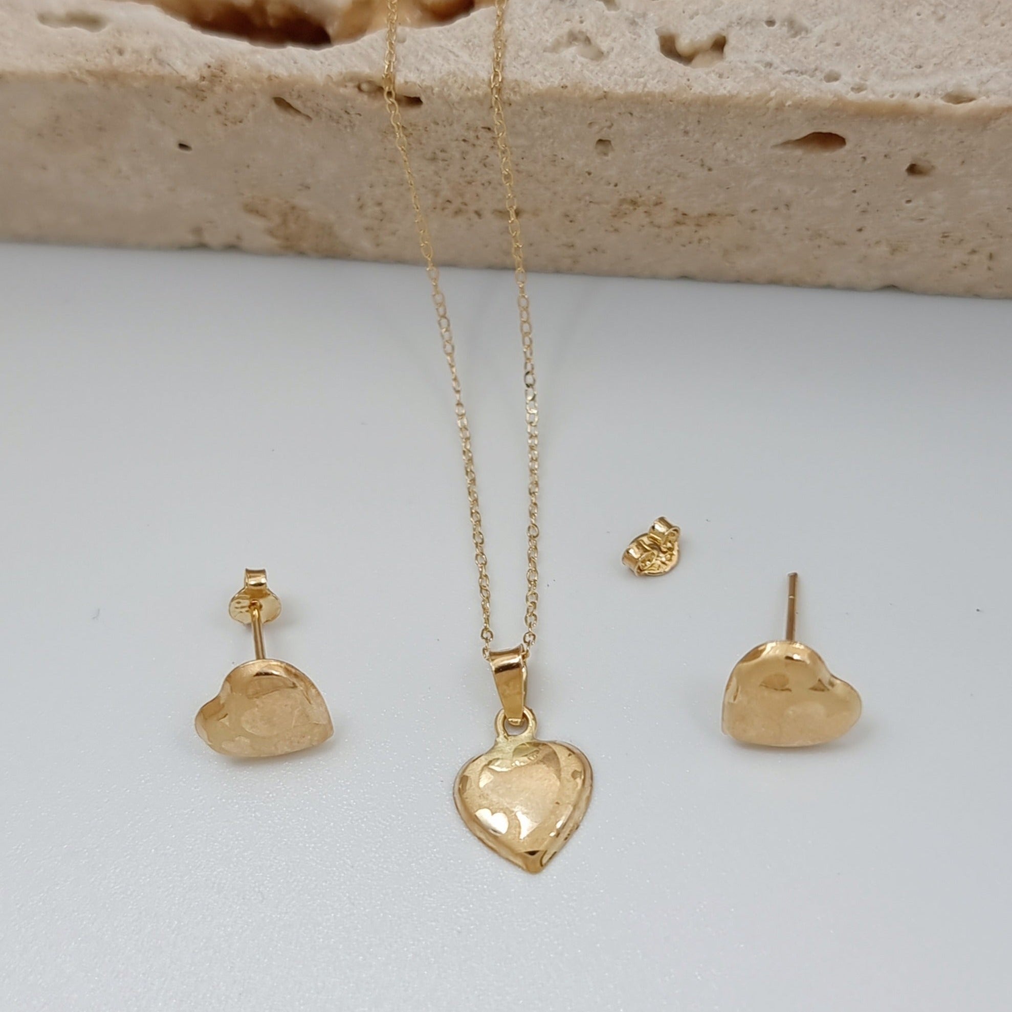 18K Pure Gold Heart Jewelry Set