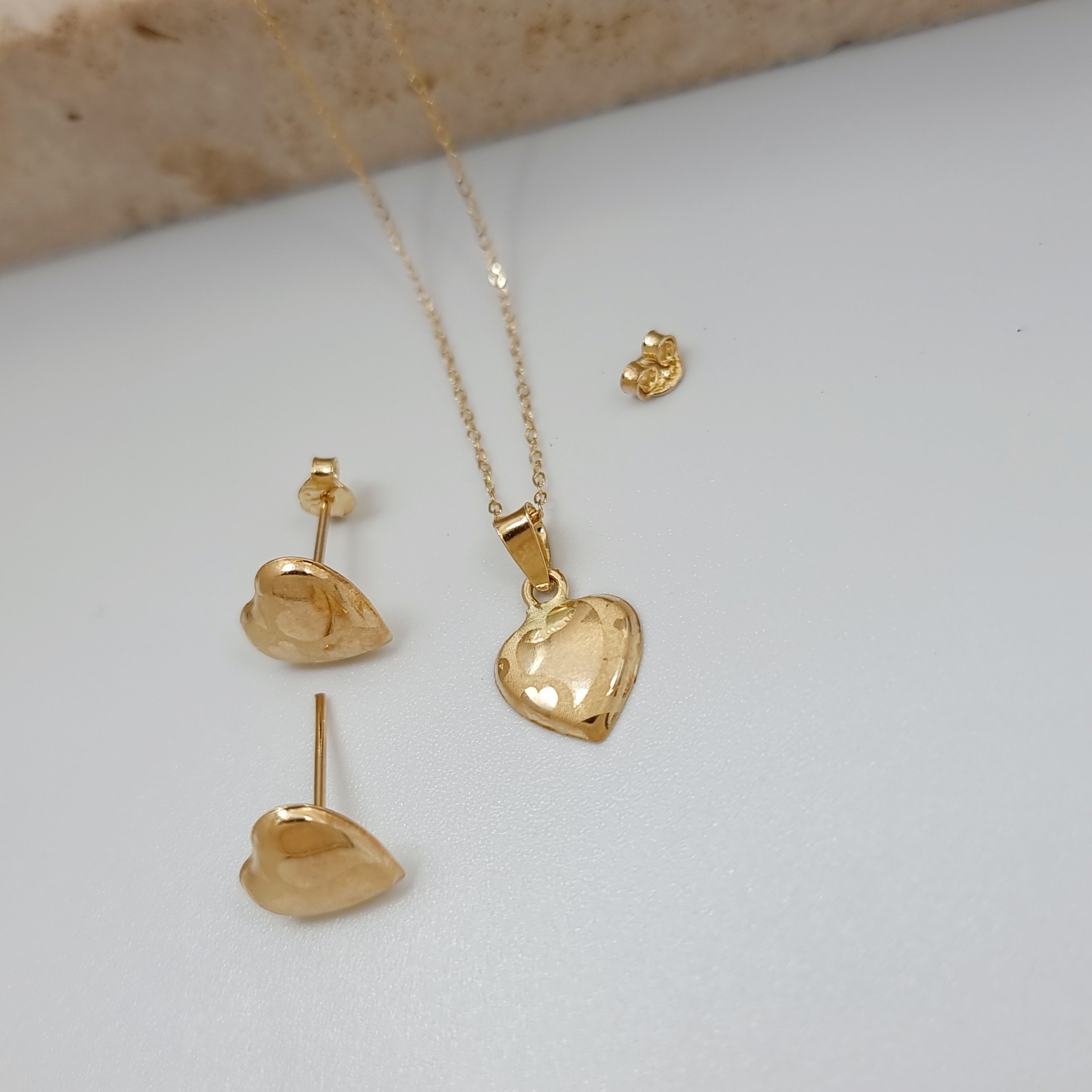 18K Pure Gold Heart Jewelry Set