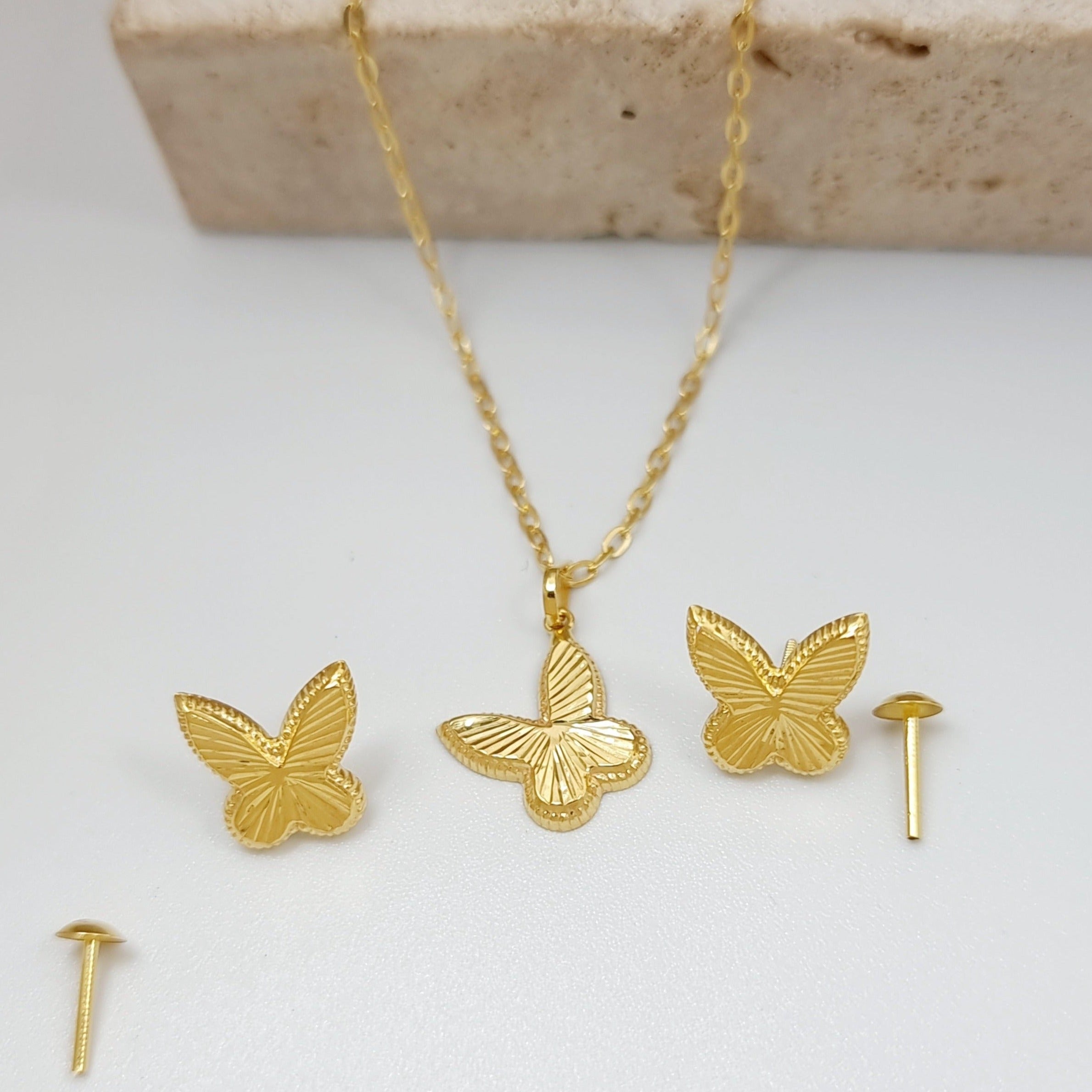 18K Pure Gold Butterfly Jewelry Set