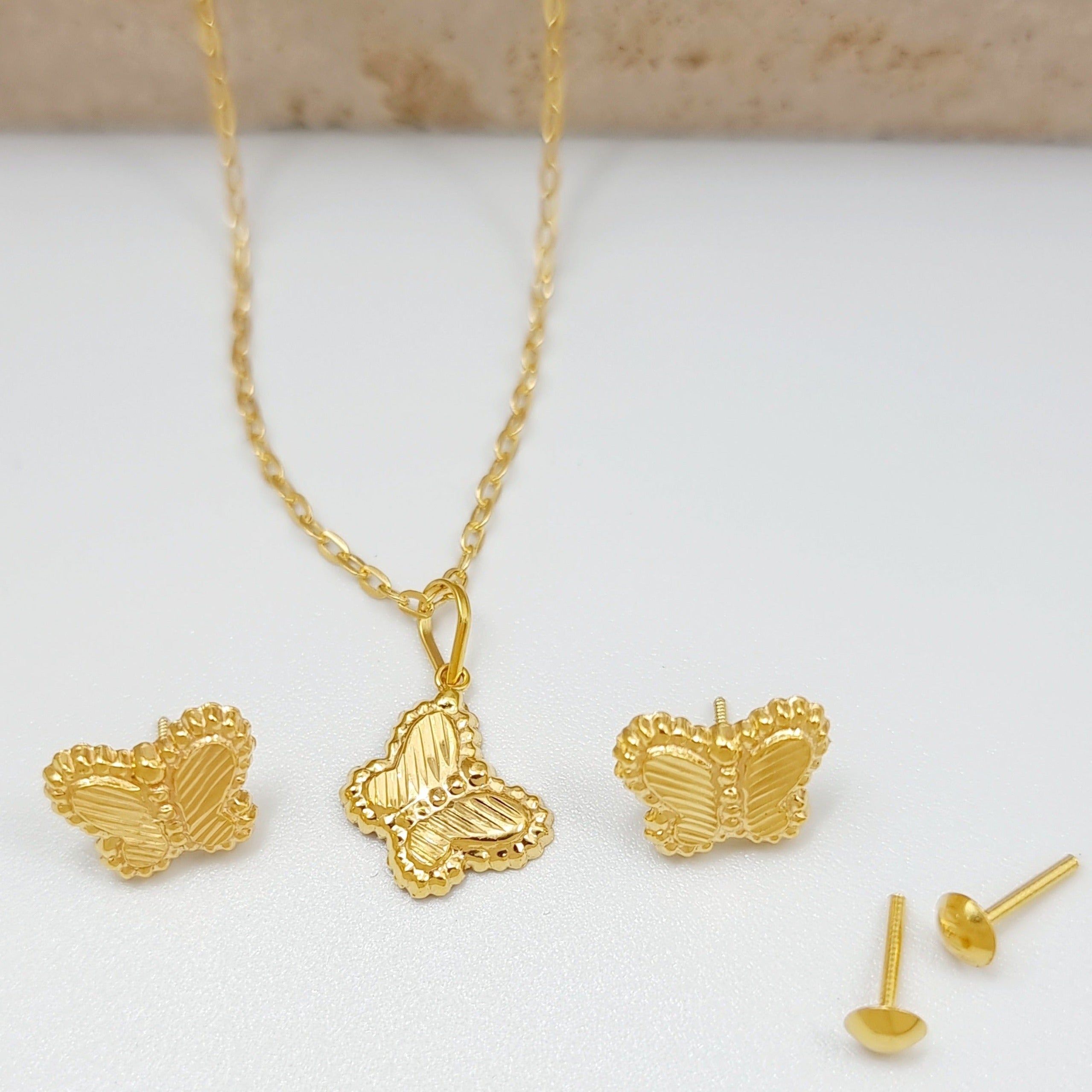 18K Pure Gold Butterfly Jewelry Set