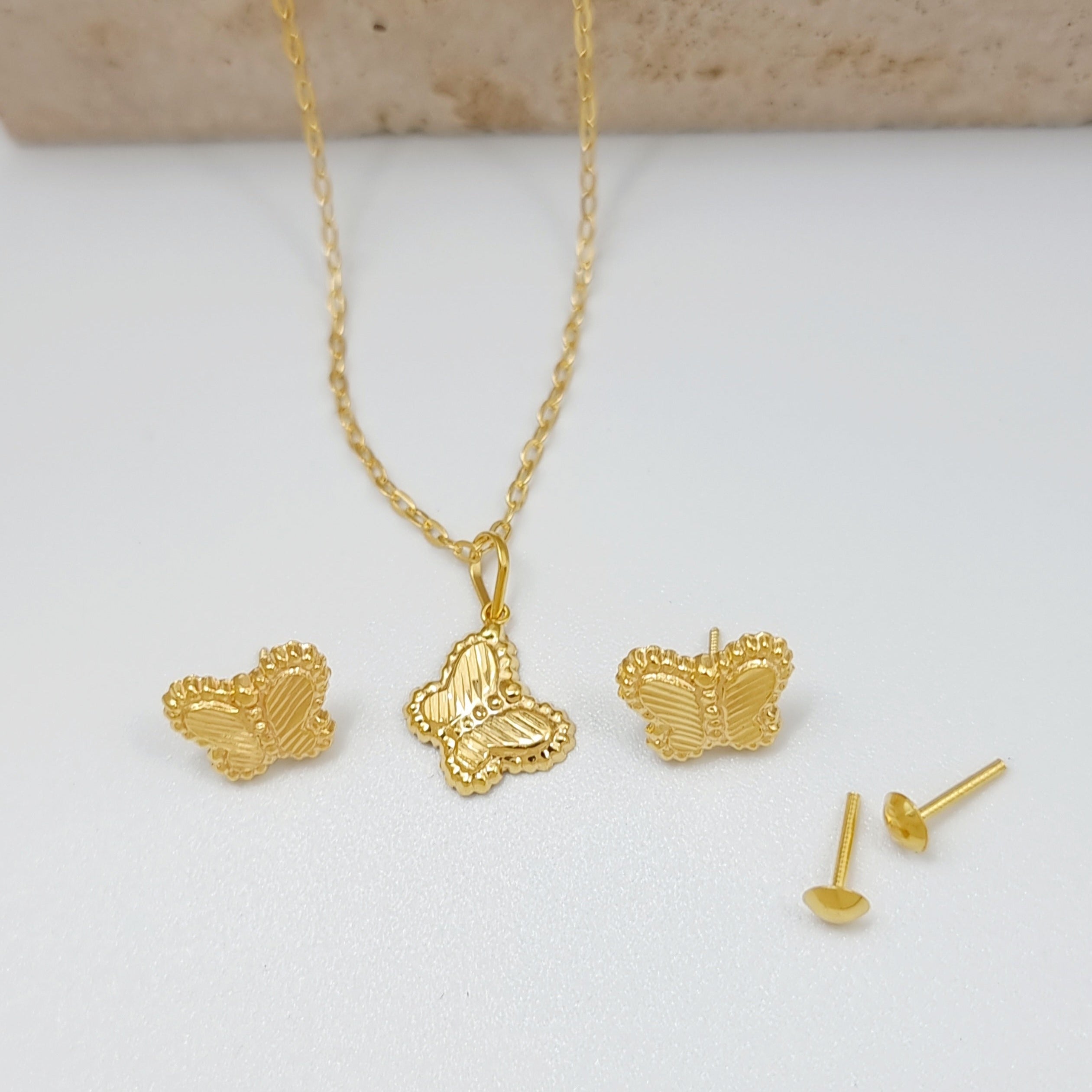 18K Pure Gold Butterfly Jewelry Set