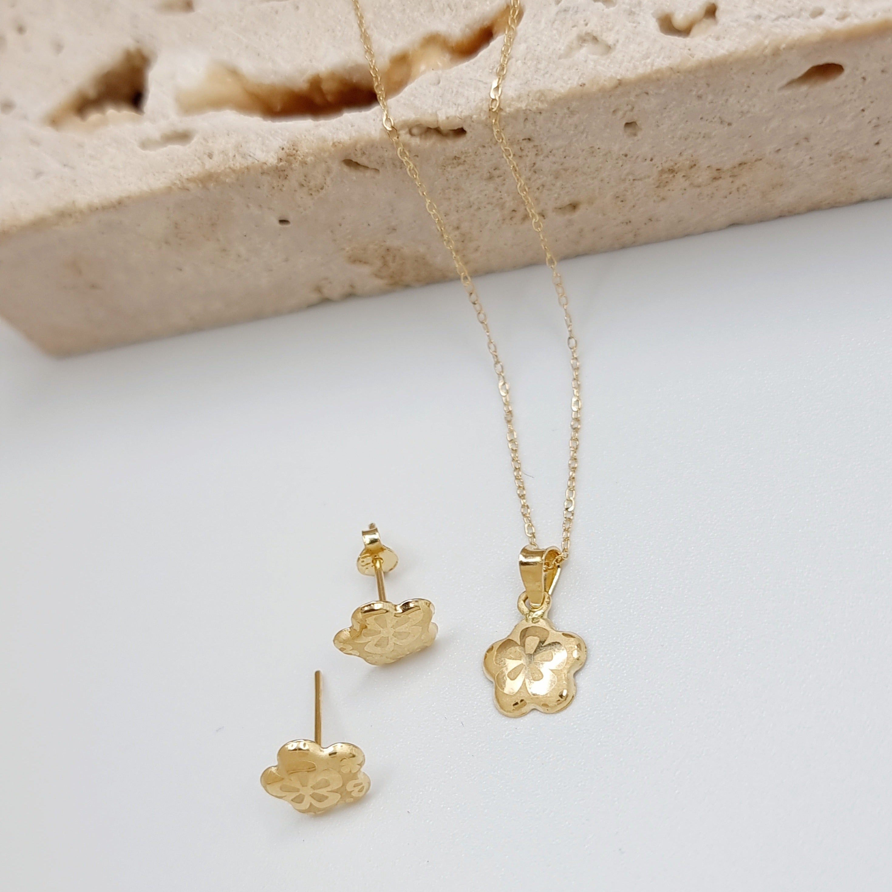 18K Pure Gold Flower Jewelry Set