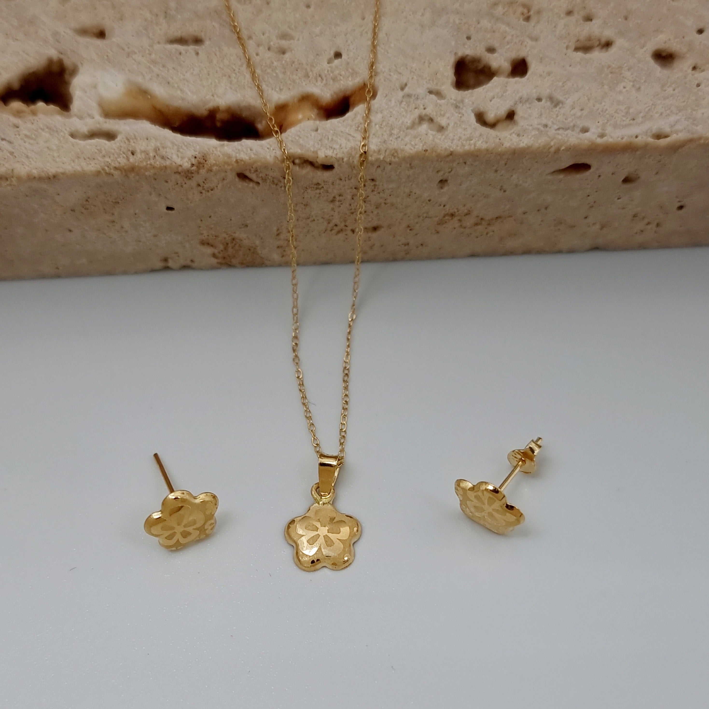 18K Pure Gold Flower Jewelry Set