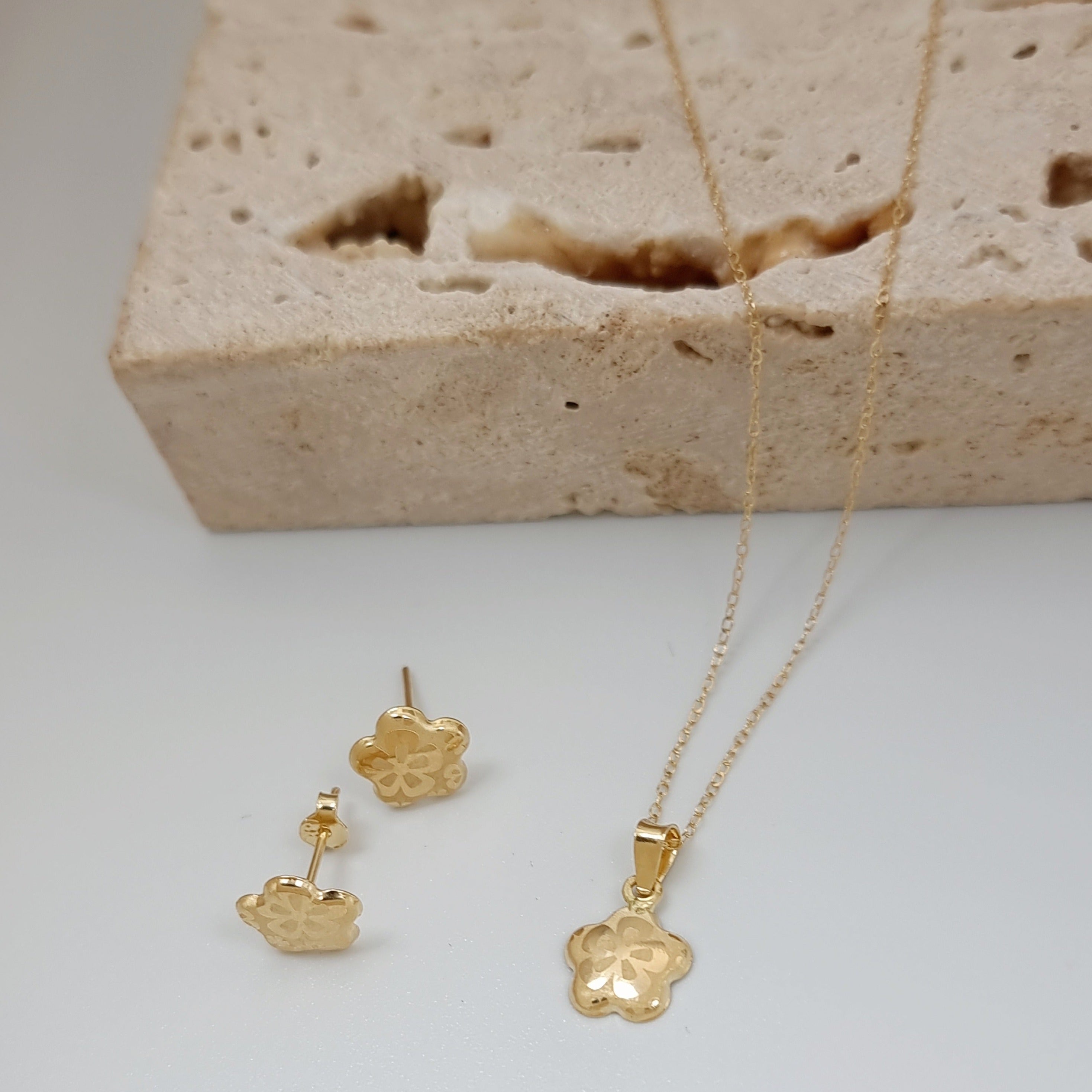 18K Pure Gold Flower Jewelry Set