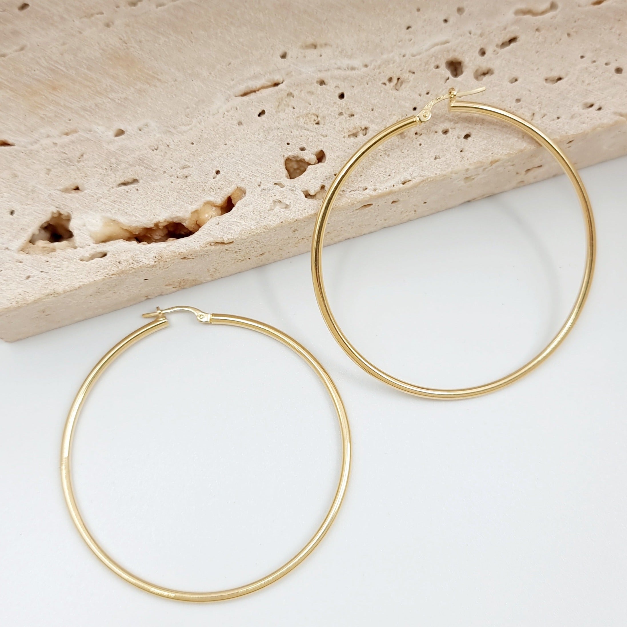 18K Pure Gold Large Hoop Earring Set