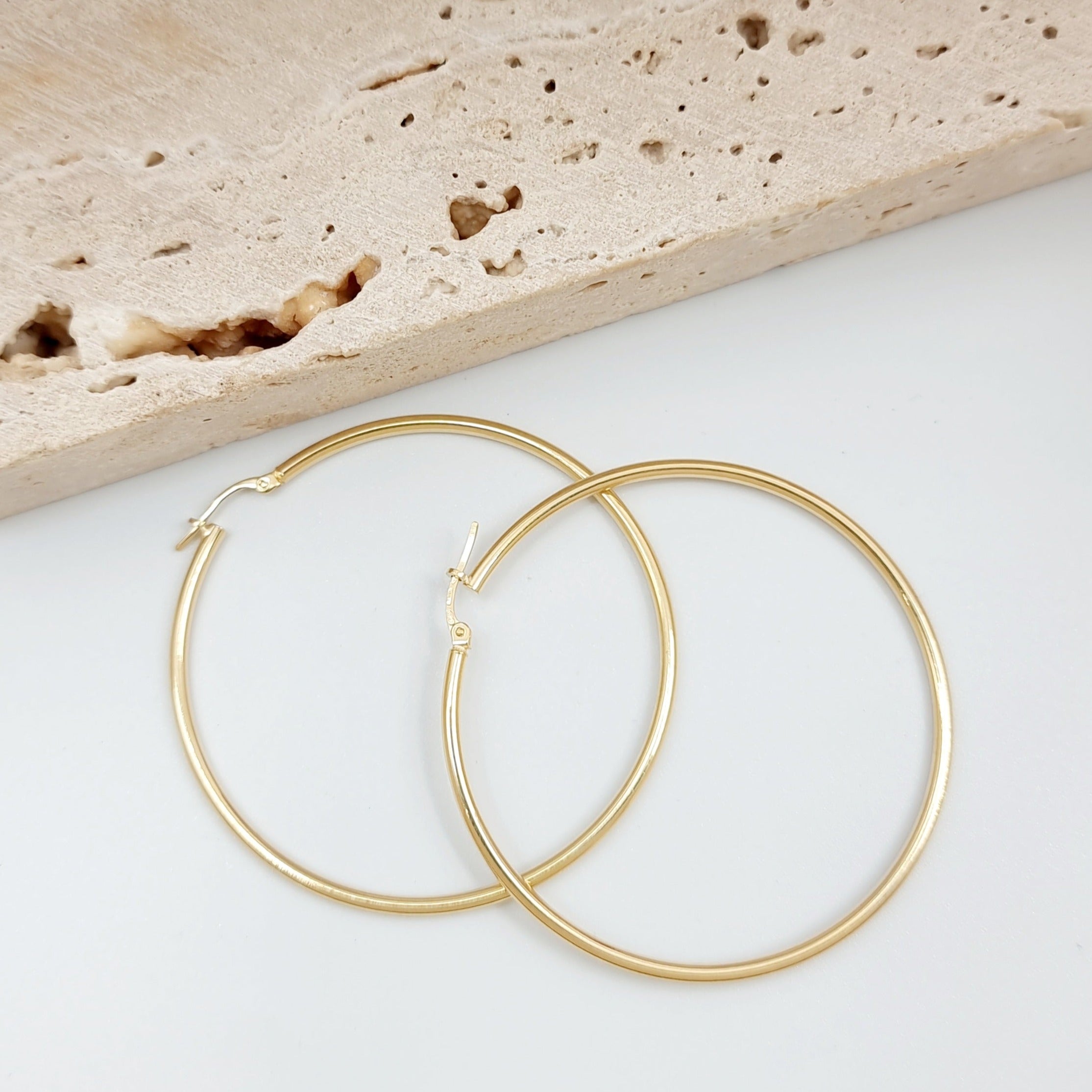 18K Pure Gold Large Hoop Earring Set