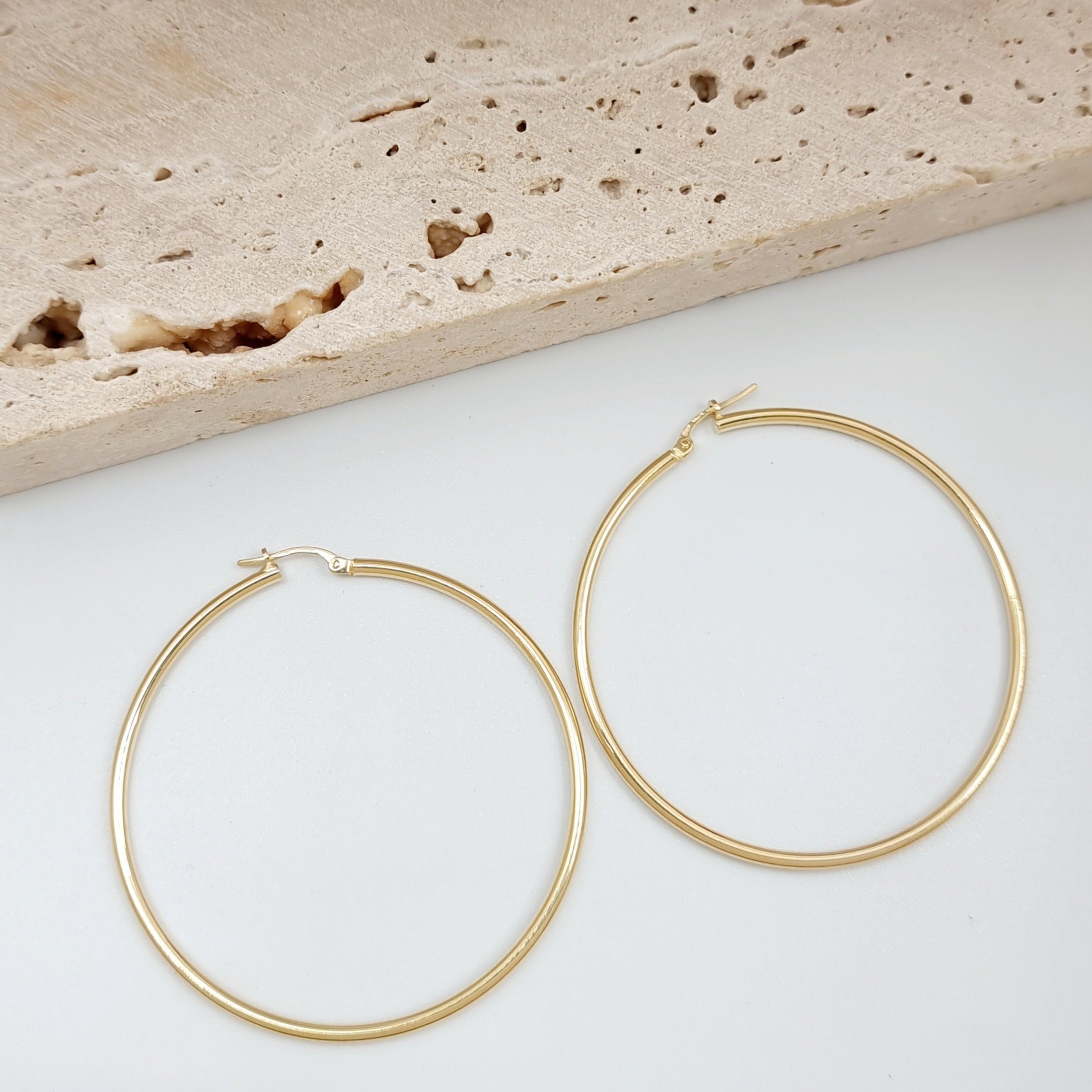 18K Pure Gold Large Hoop Earring Set