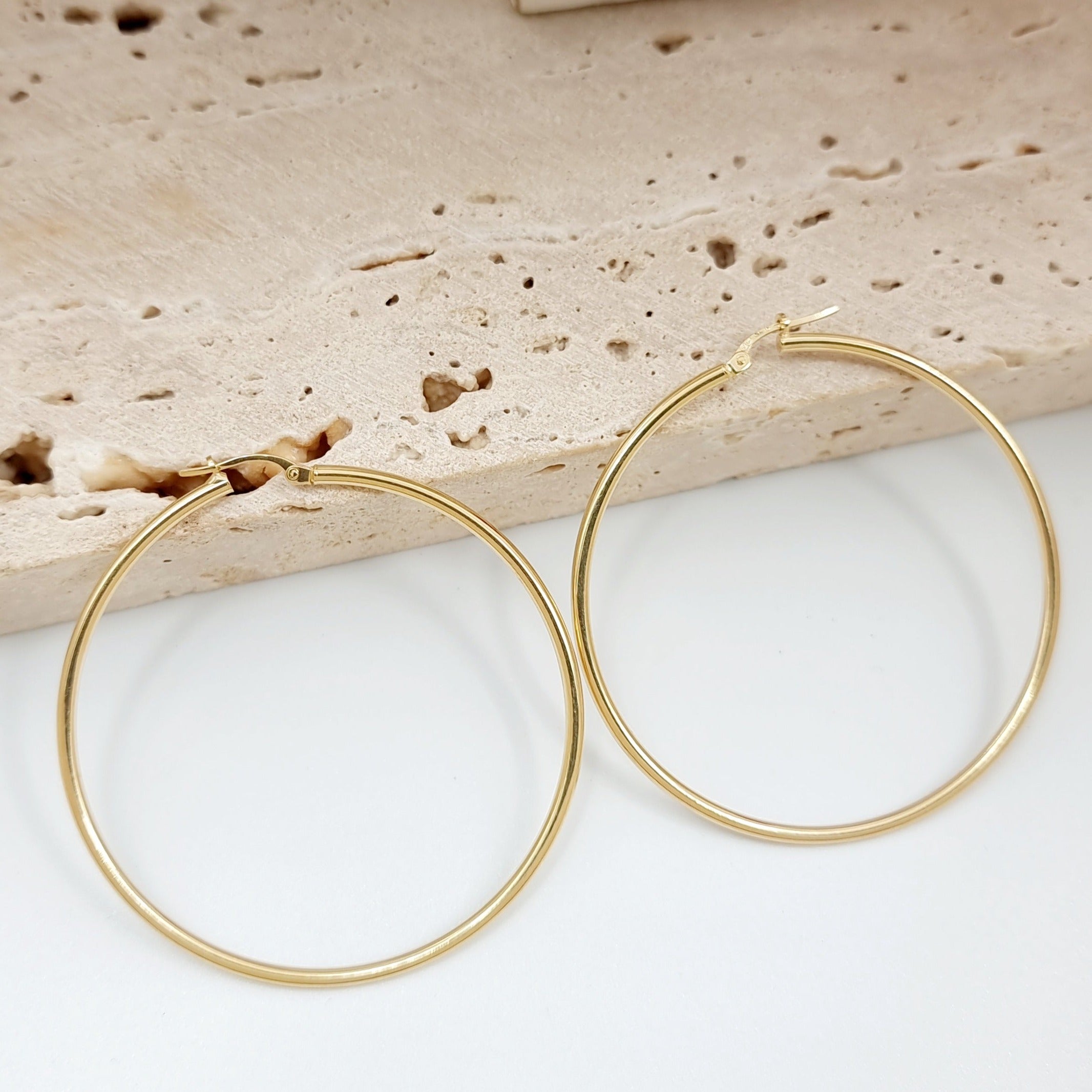 18K Pure Gold Large Hoop Earring Set