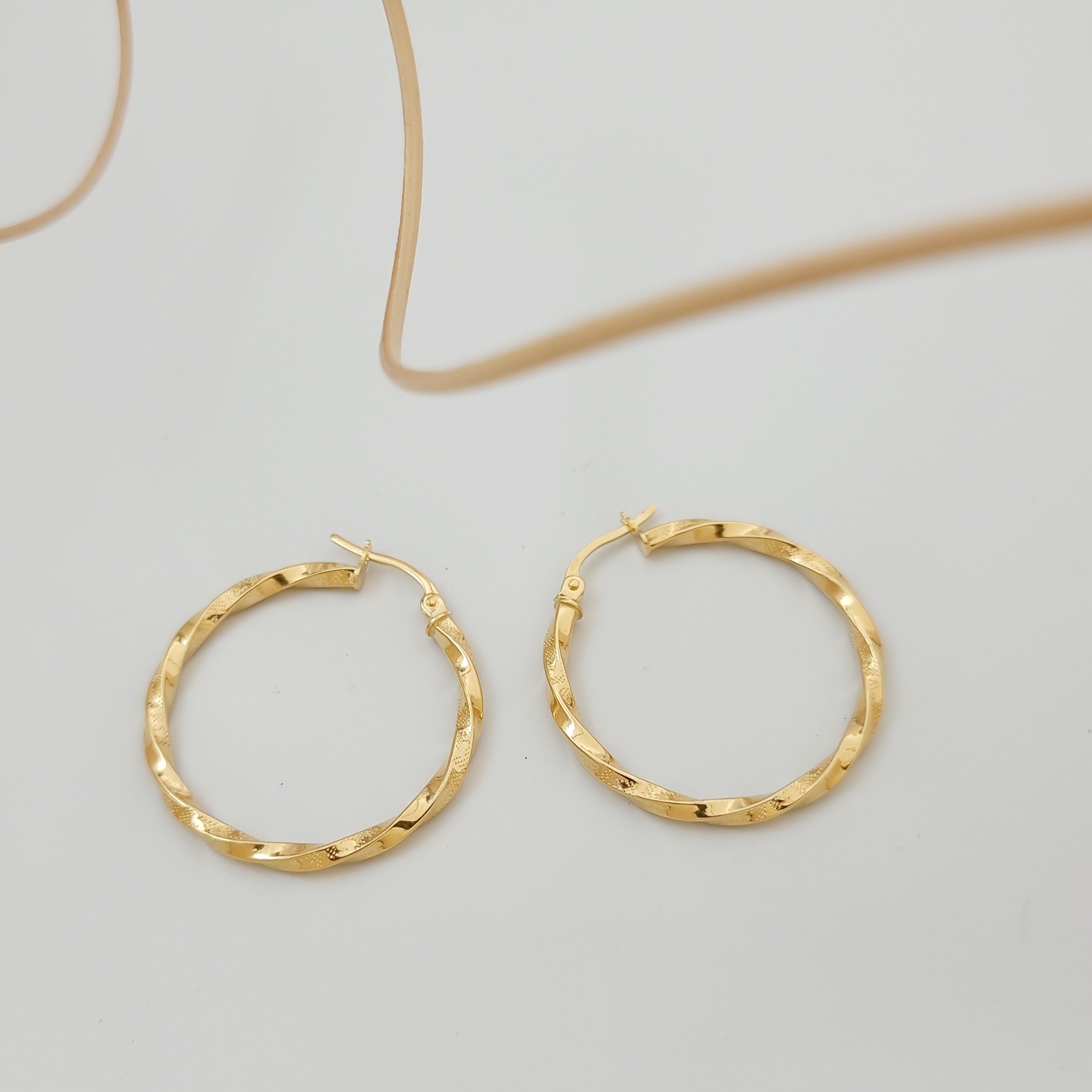 18K Pure Gold Large Twisted Hoop Earring Set