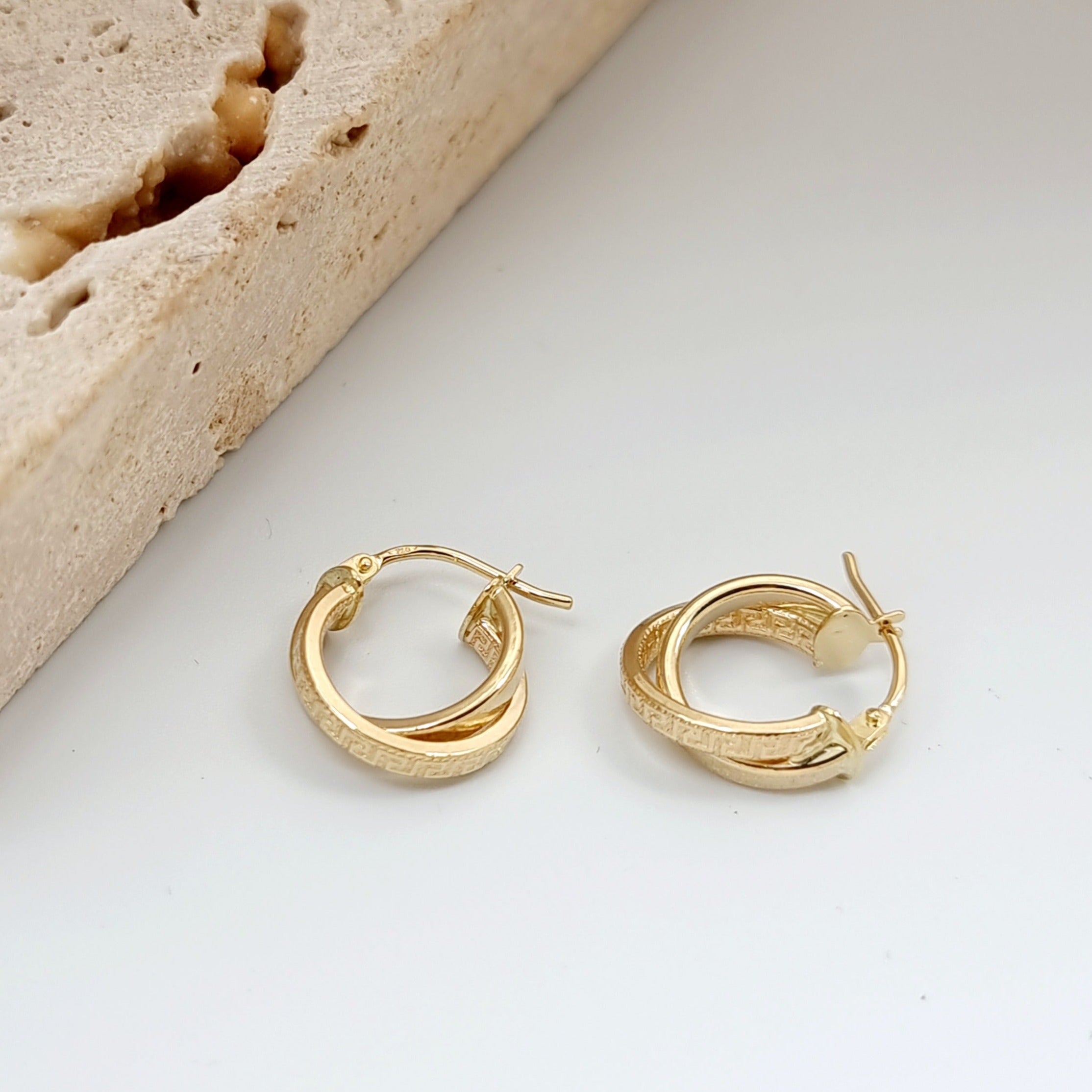 18K Pure Gold Double Hoop Earring Set