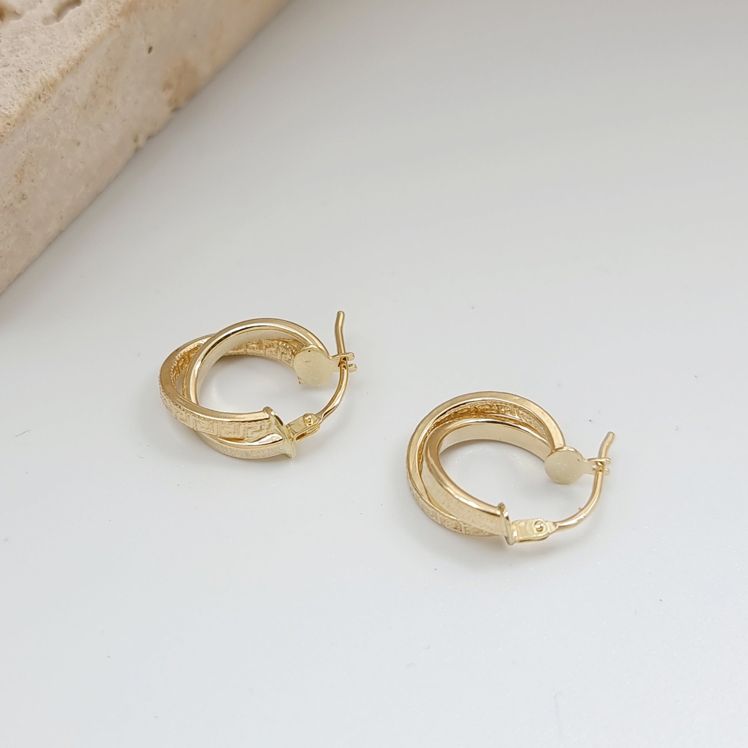 18K Pure Gold Double Hoop Earring Set